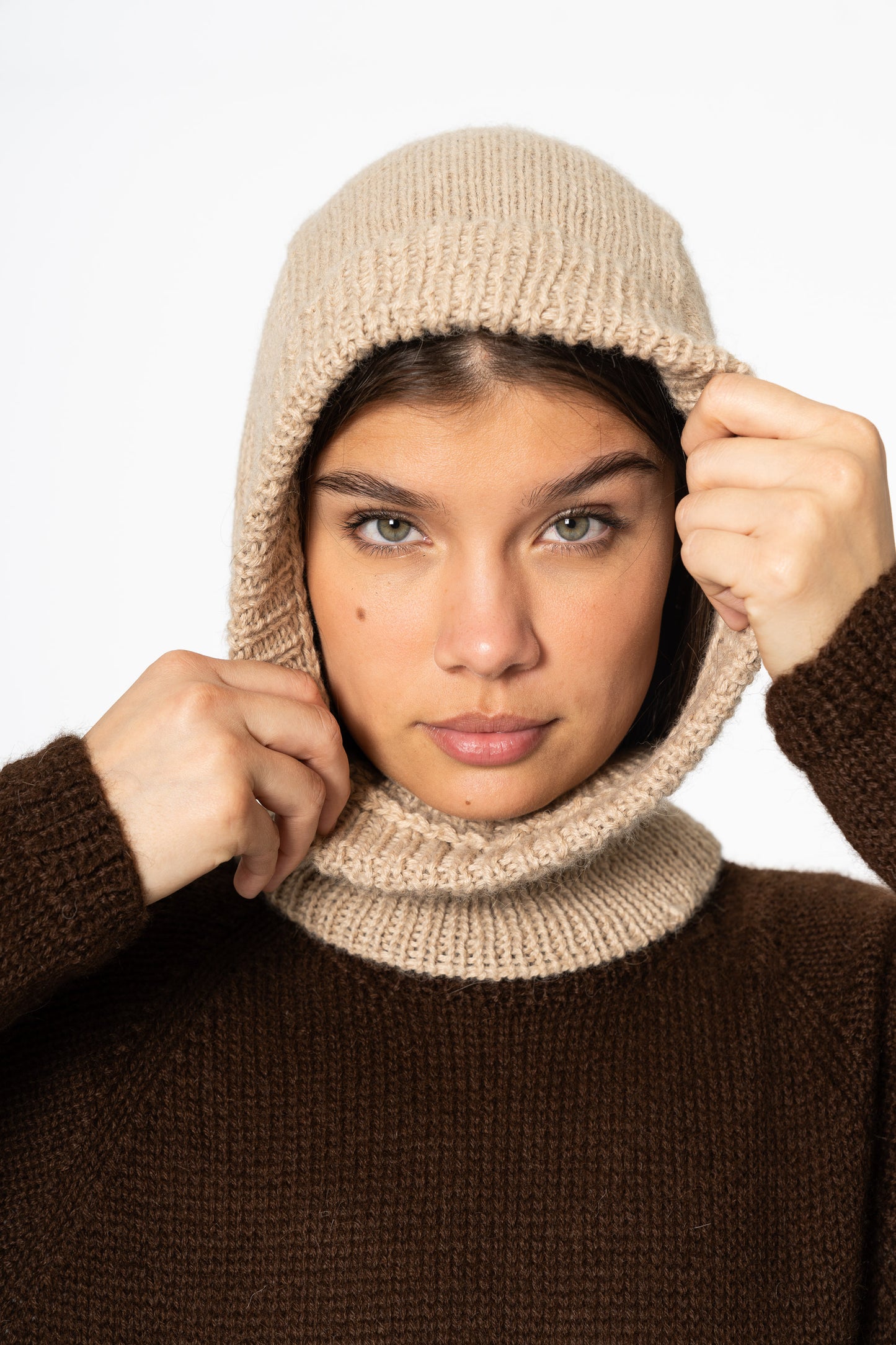 ALPACA Handknit Balaclava - Desert Sand