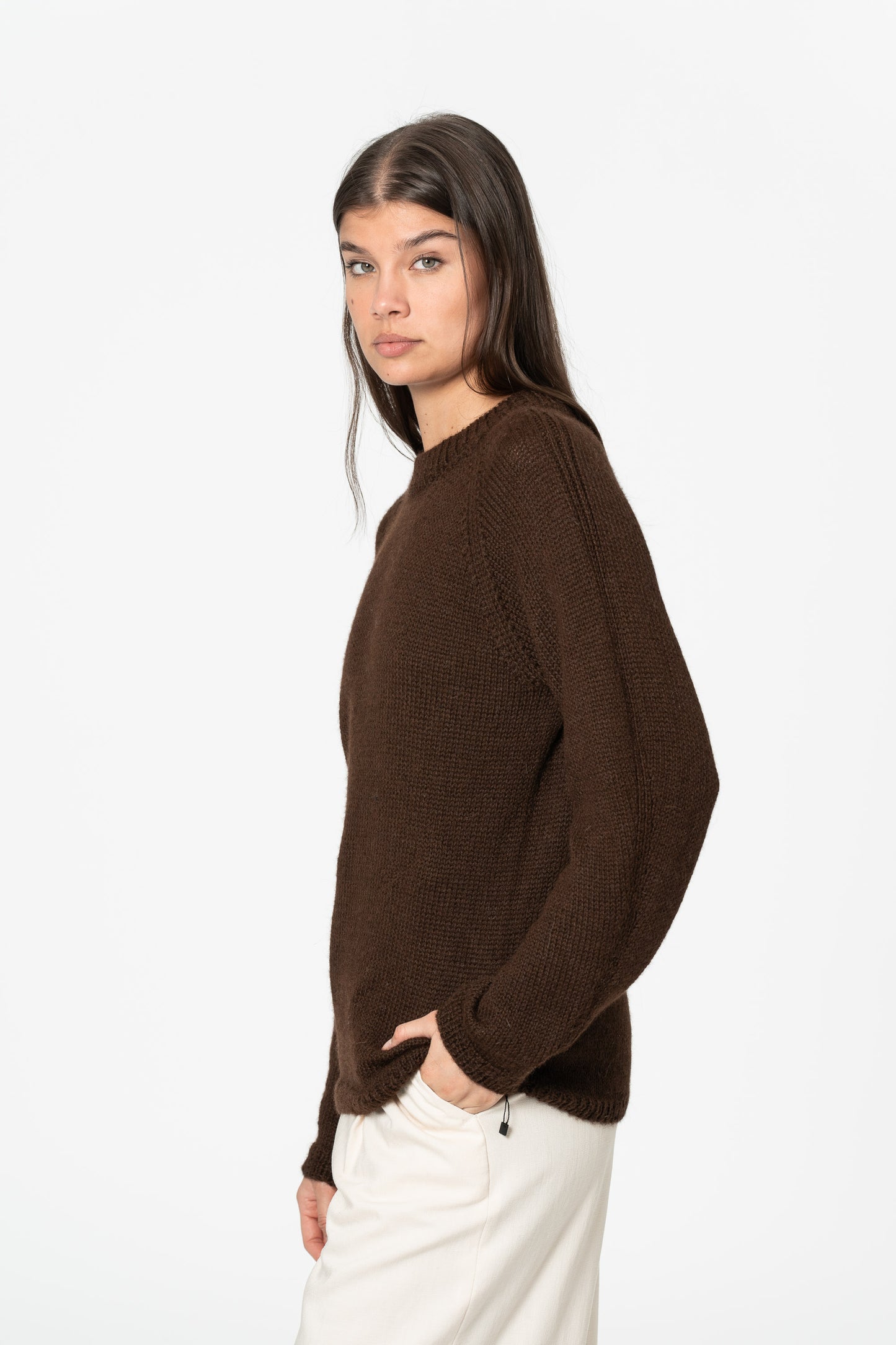 ALPACA Handknit Sweater - Coffee Brown