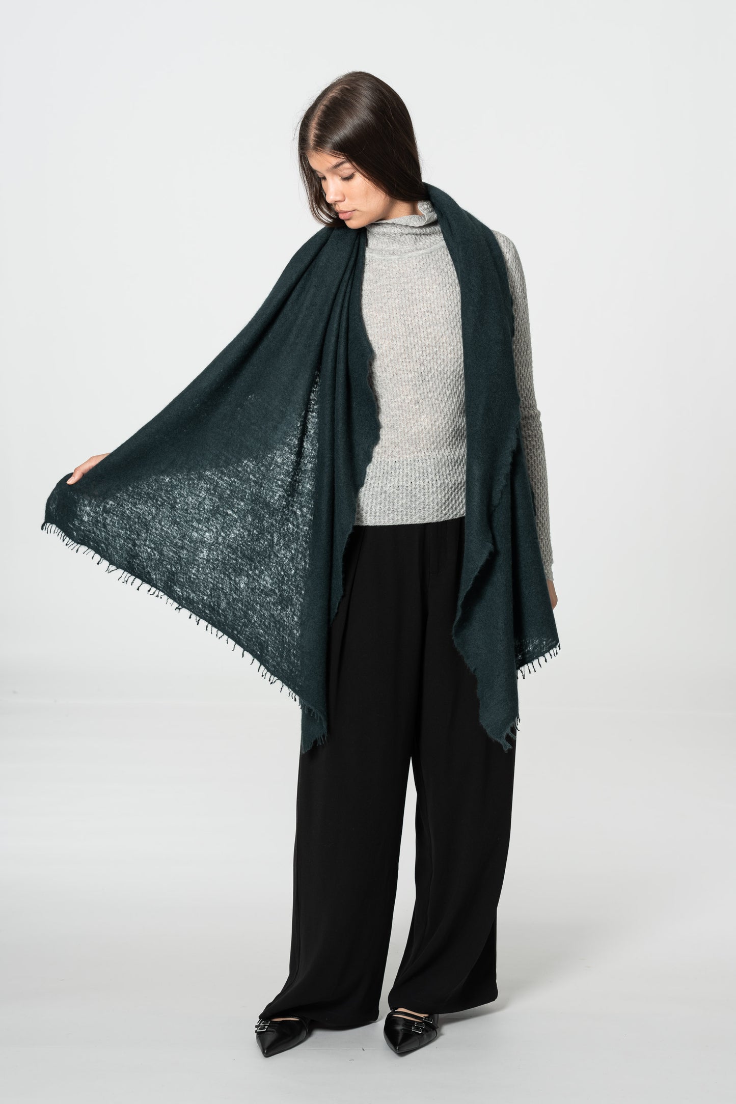 CASHMERE Felted Scarf - Peacock Green