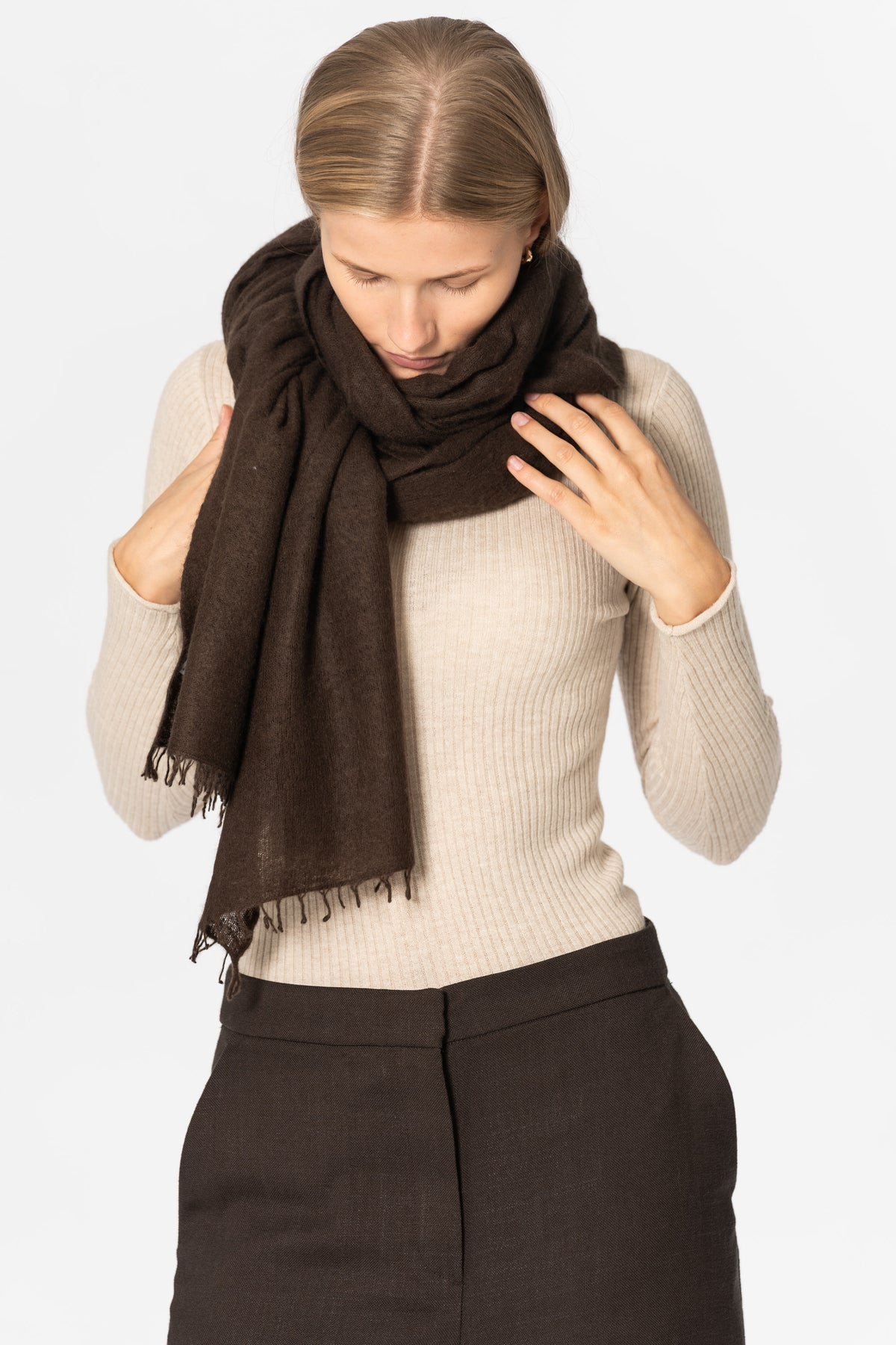 CASHMERE Felted Scarf - Espresso Brown