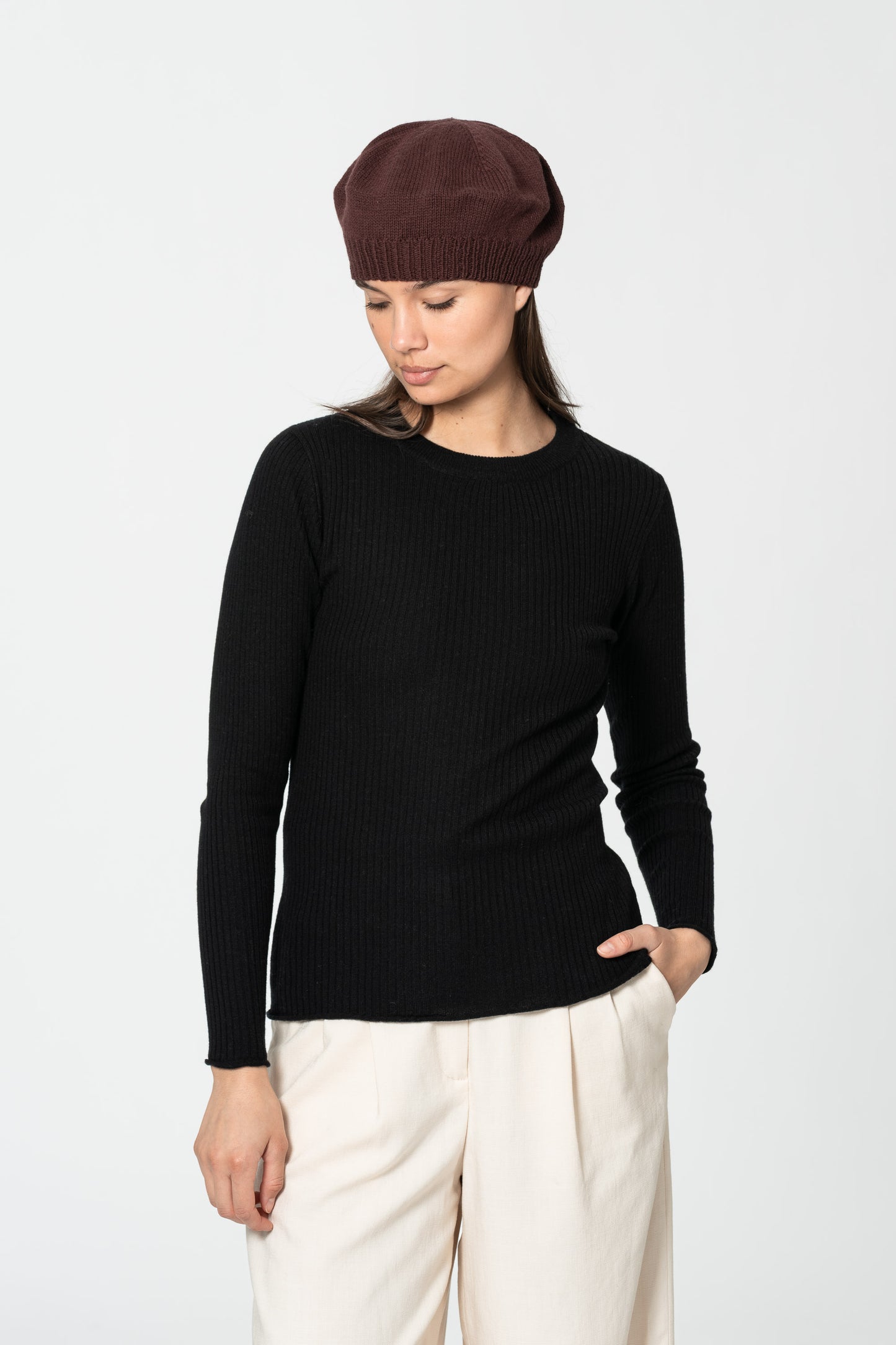 MERINO Handknit Beret - Merlot Red