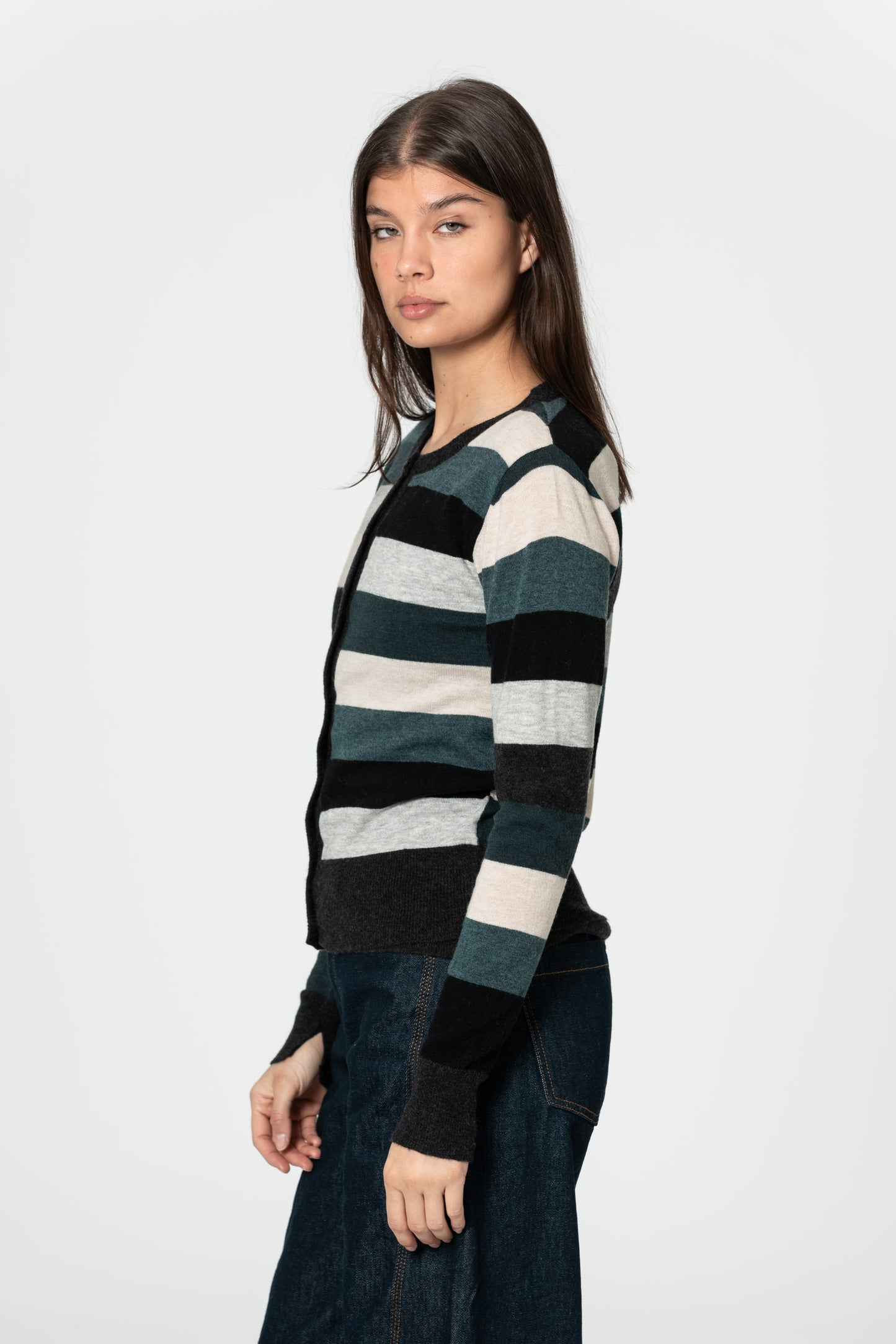 MERINO Cardigan - Peacock Blocked