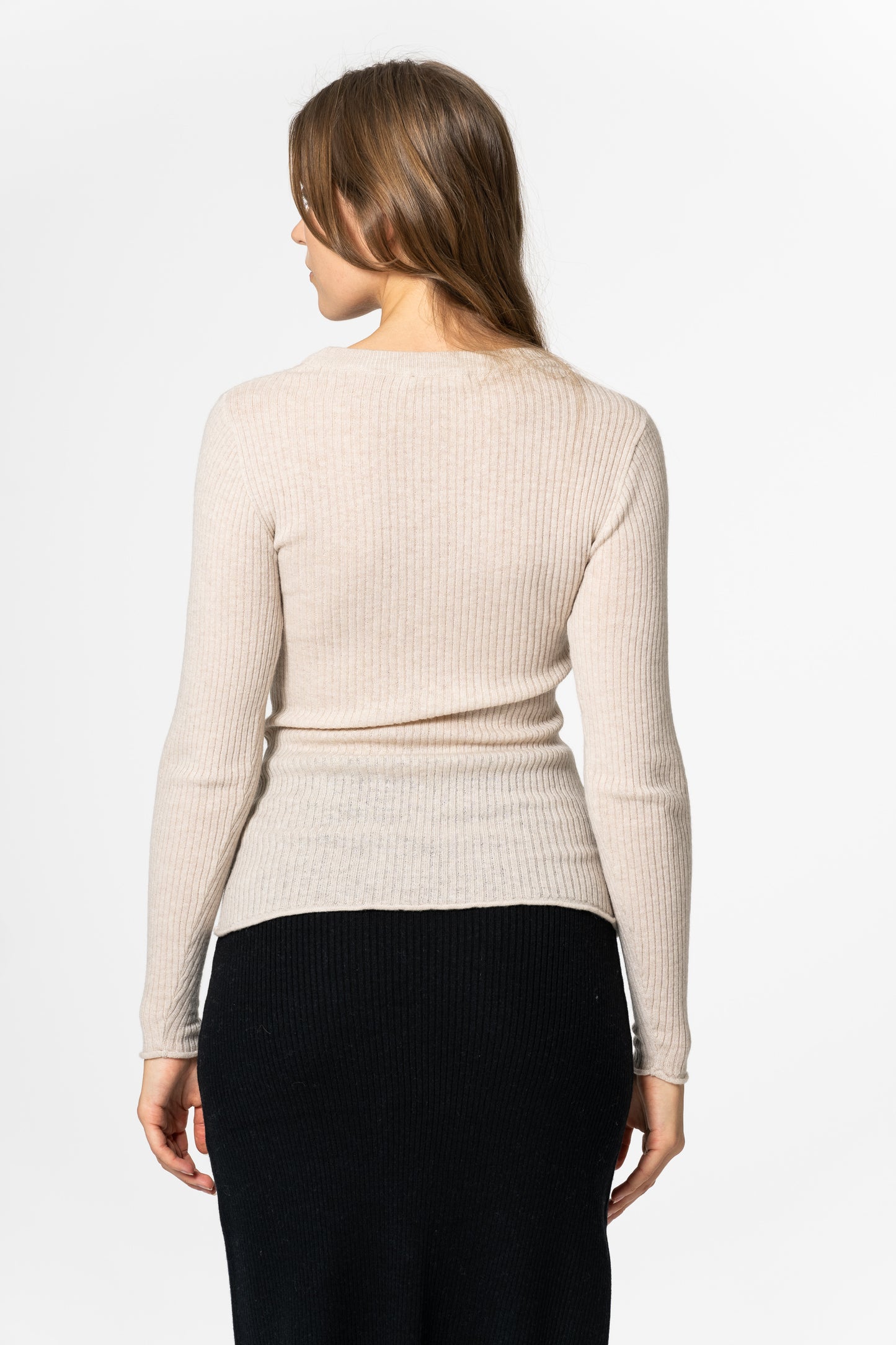 MERINO Fitted Rib Sweater - Almond White