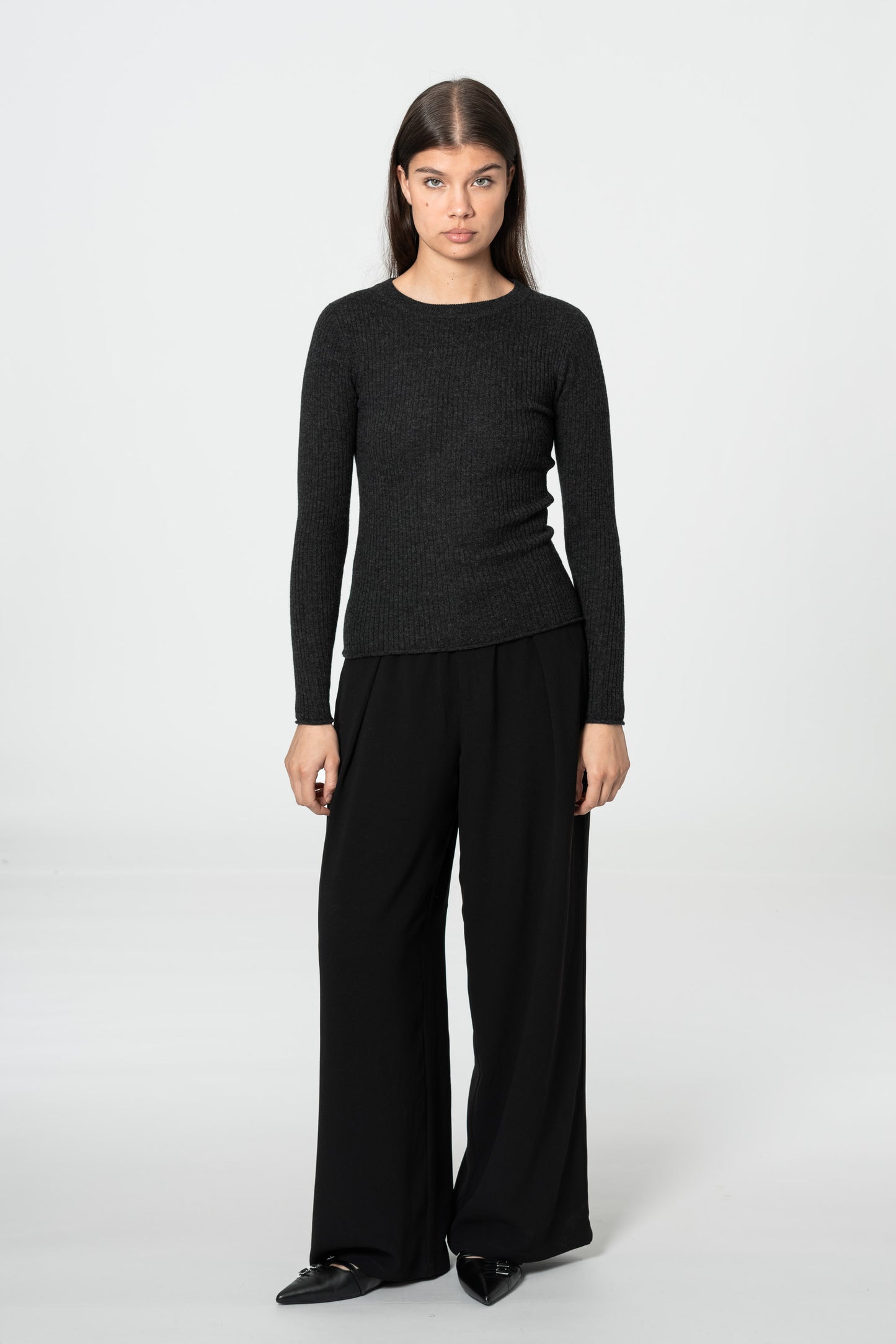 MERINO Fitted Rib Sweater - Onyx Grey