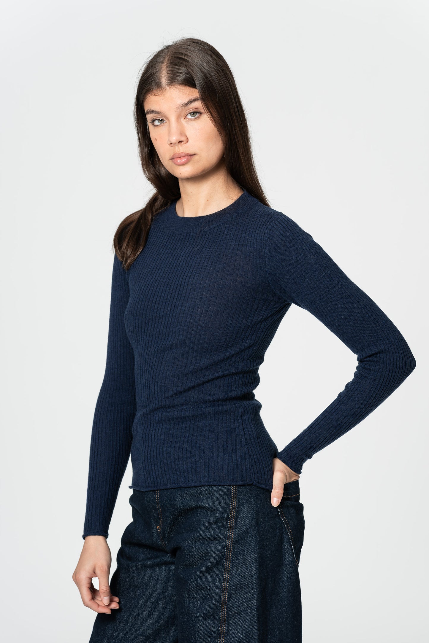 MERINO Fitted Rib Sweater - Space Blue