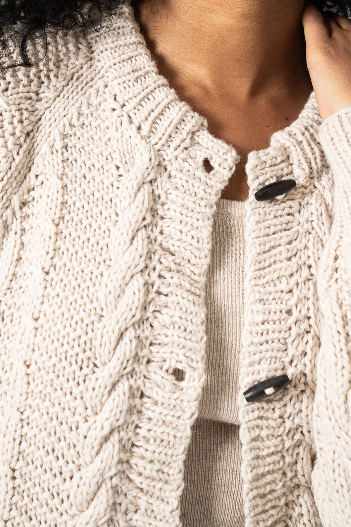 MERINO Handknit Cable Cardigan - Almond White