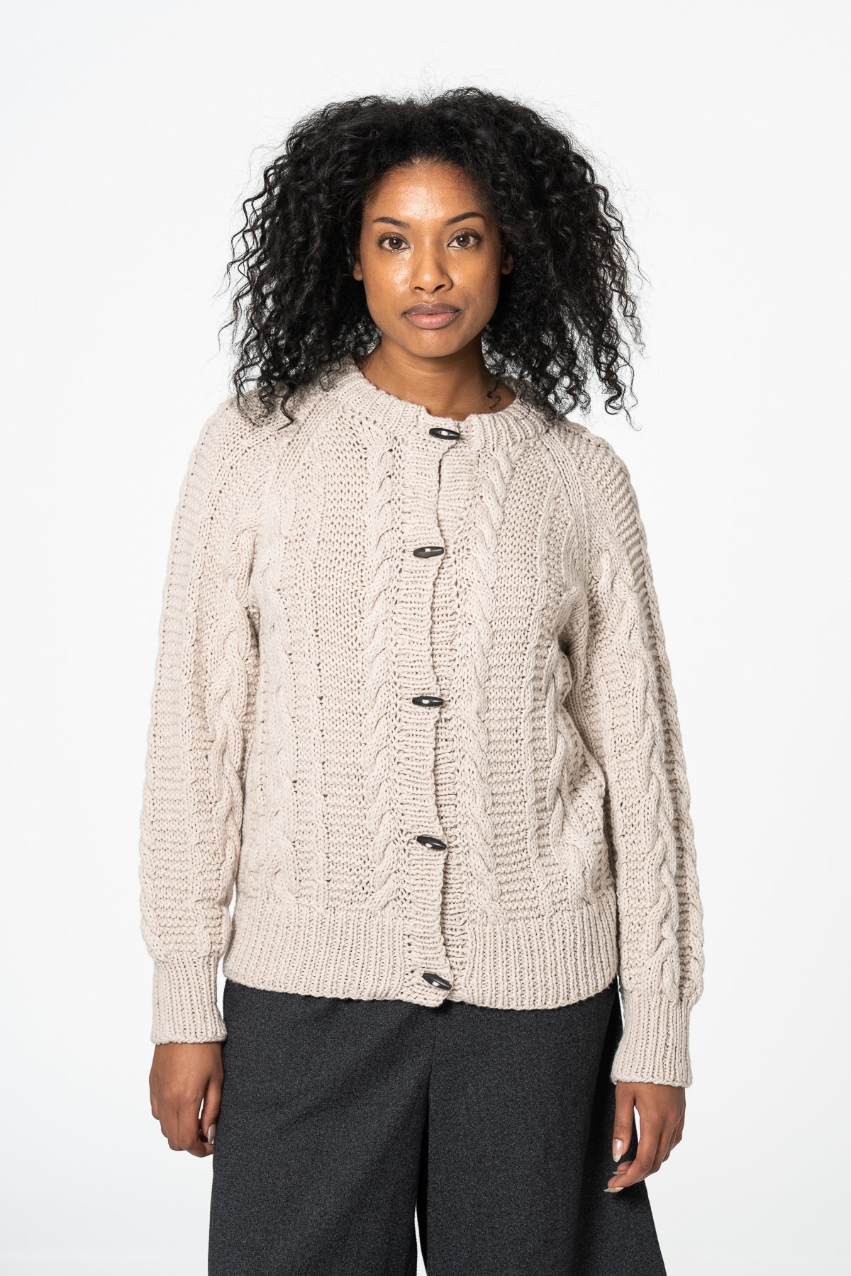 MERINO Handknit Cable Cardigan - Almond White