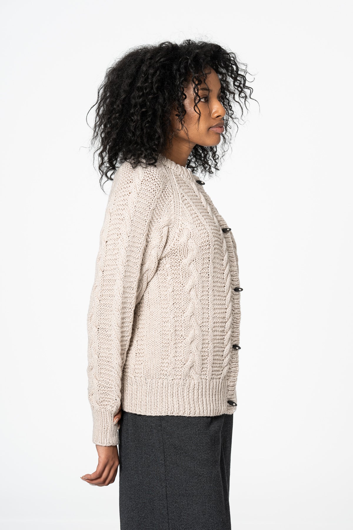 MERINO Handknit Cable Cardigan - Almond White