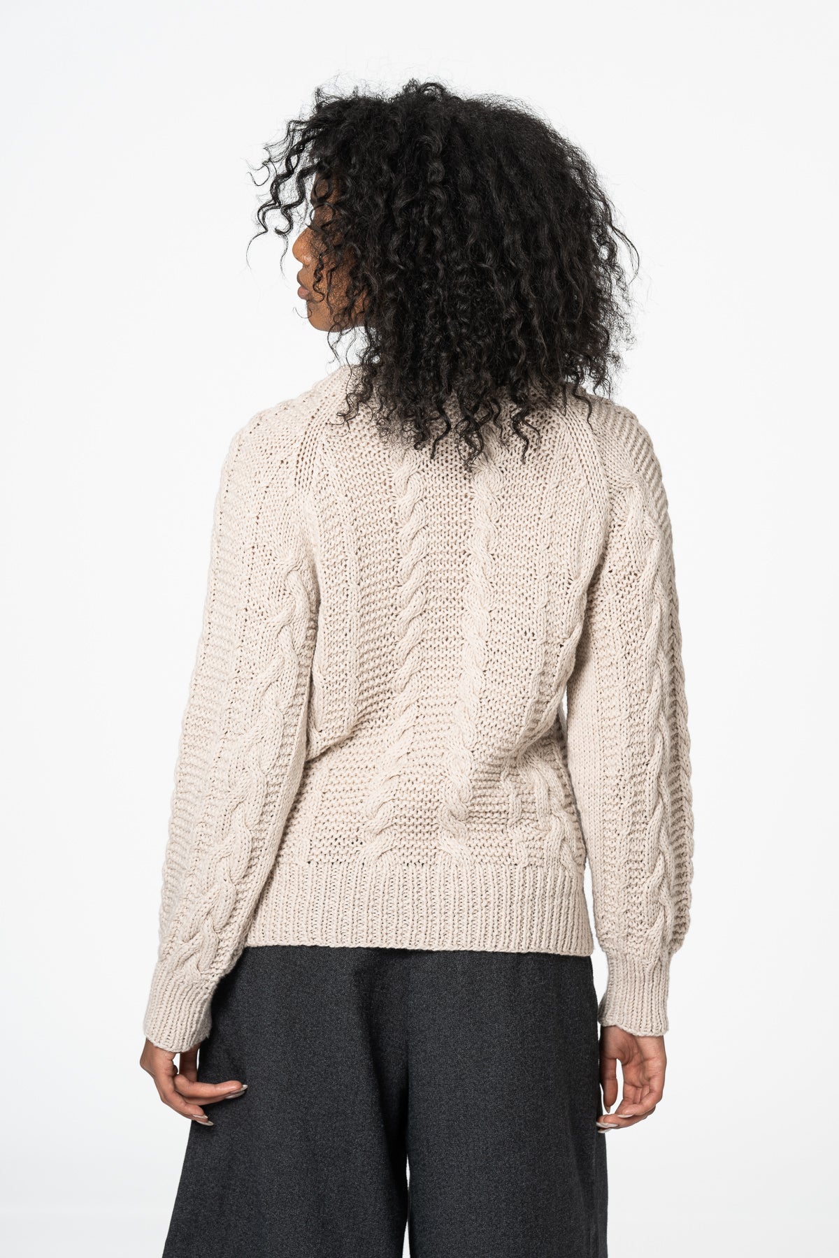 MERINO Handknit Cable Cardigan - Almond White