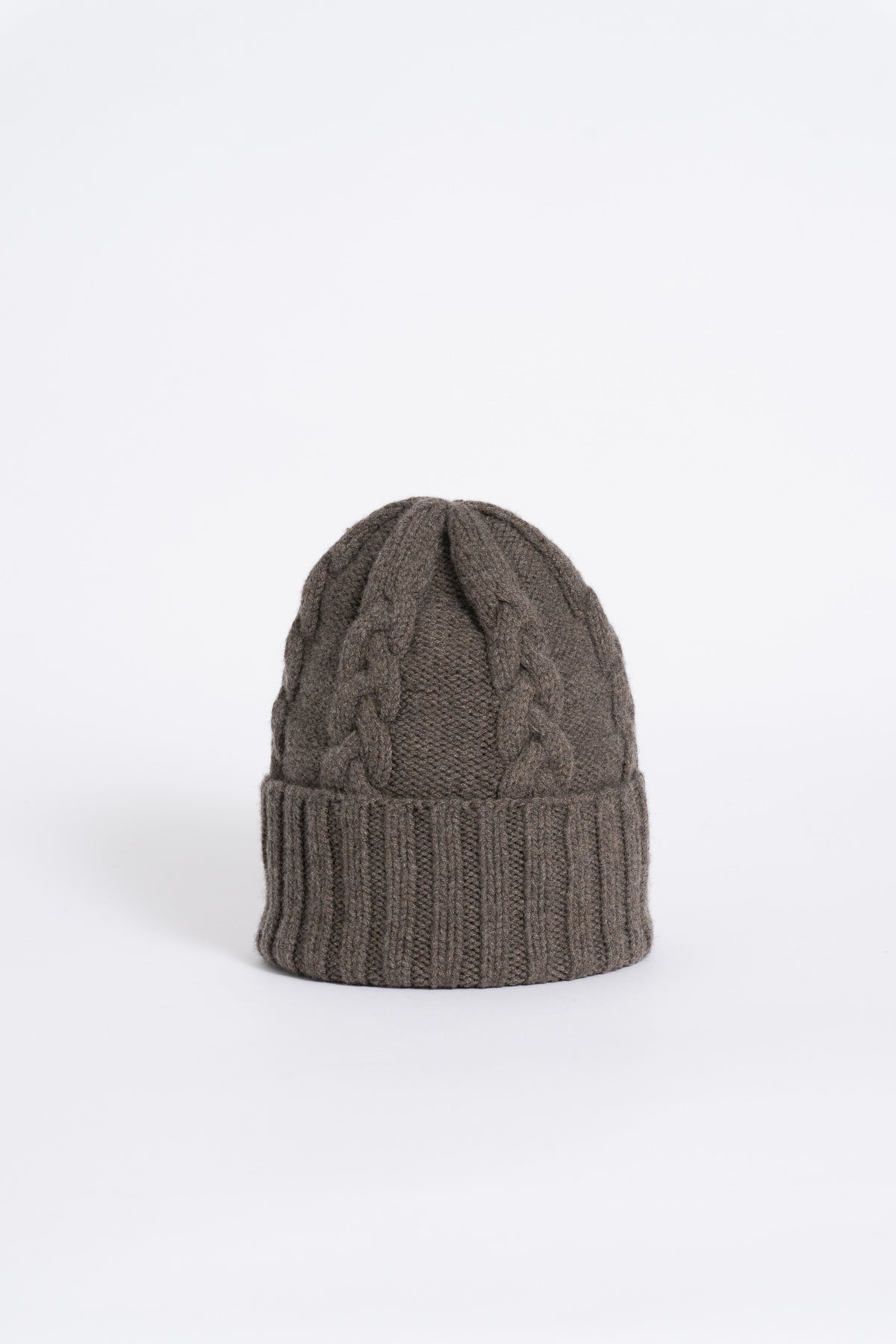 MERINO Handknit Cable Hat - Mulch Brown