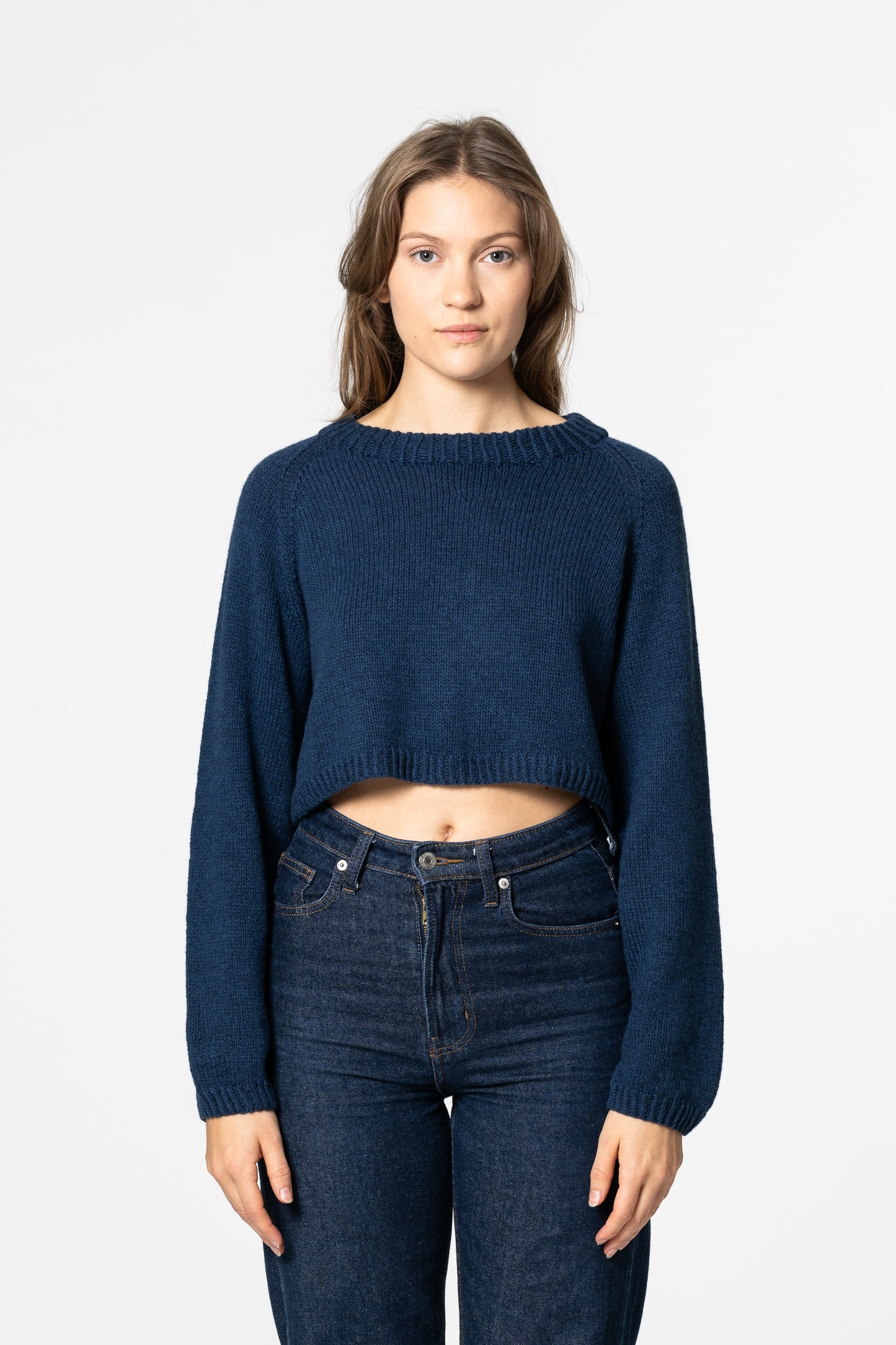 MERINO Handknit Cropped Sweater - Indigo Blue