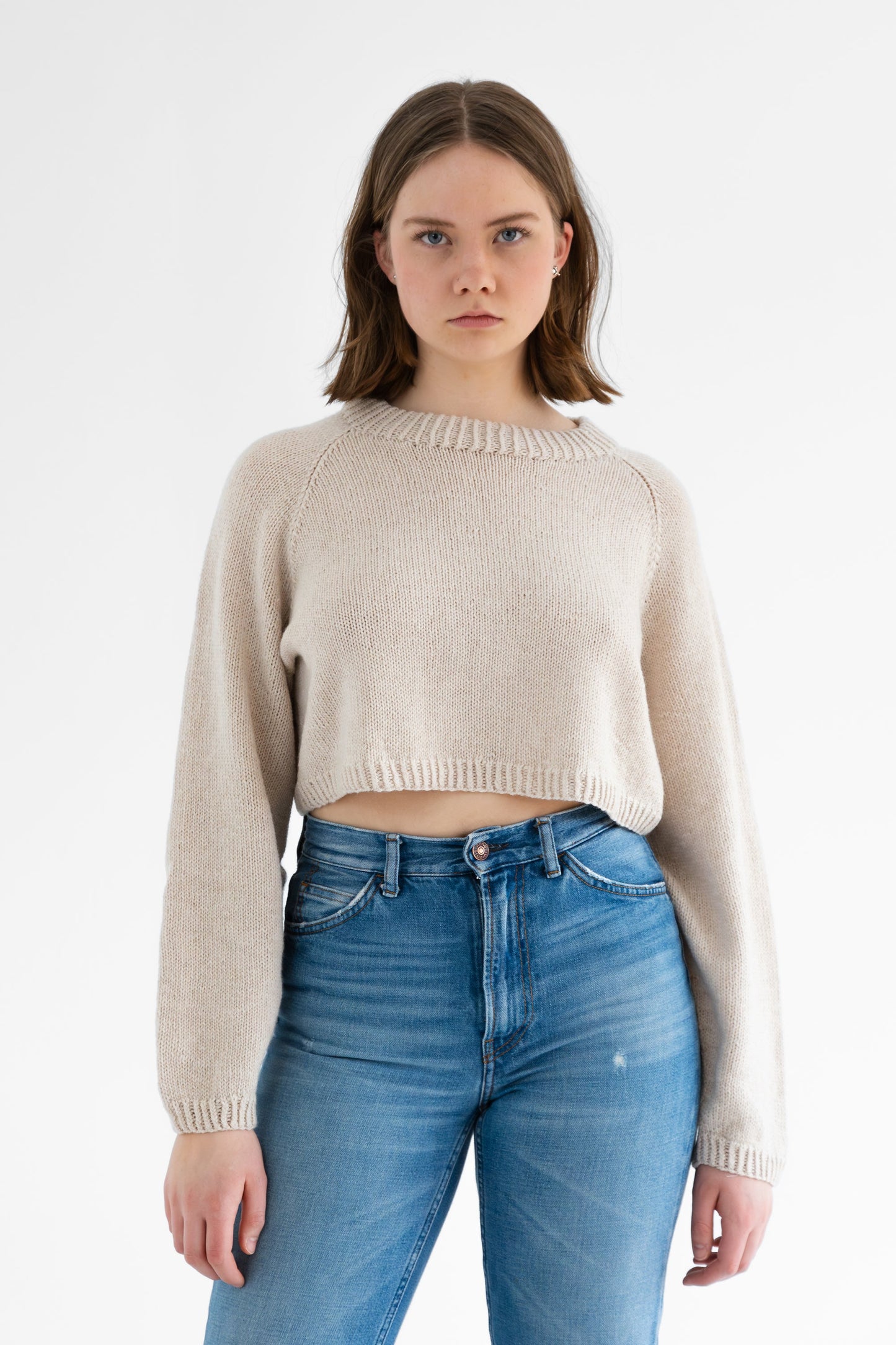 MERINO Handknit Cropped Sweater - Almond White