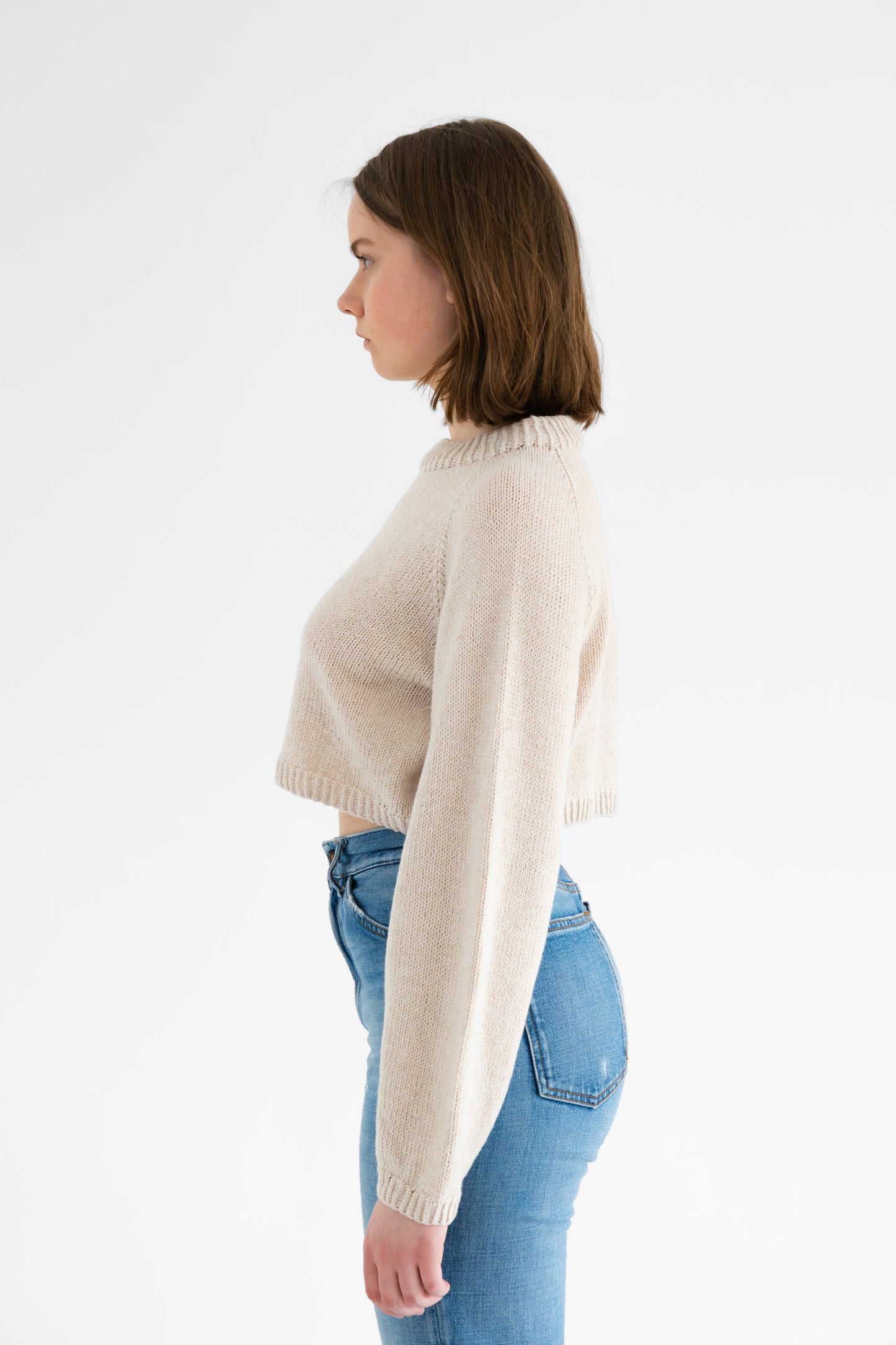 MERINO Handknit Cropped Sweater - Almond White