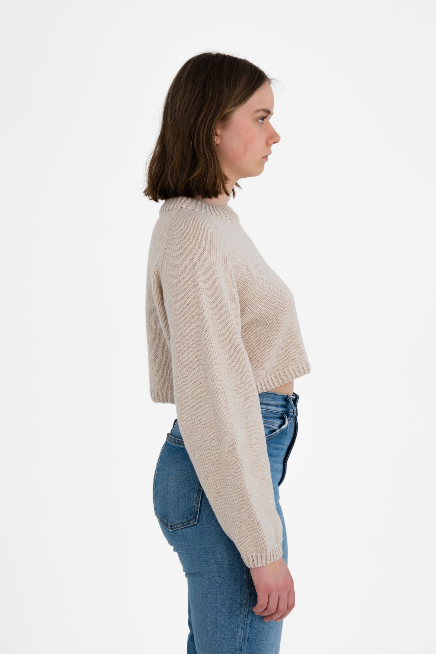 MERINO Handknit Cropped Sweater - Almond White