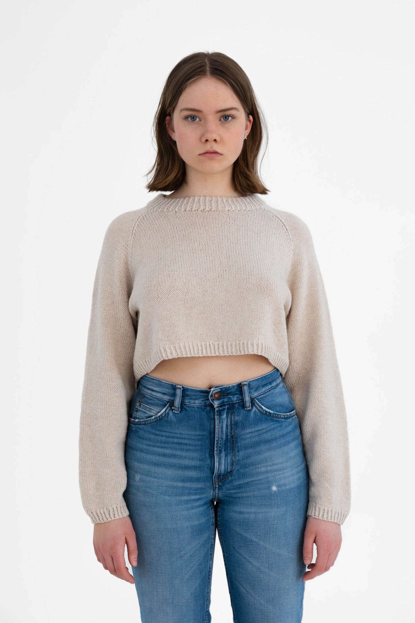 MERINO Handknit Cropped Sweater - Almond White
