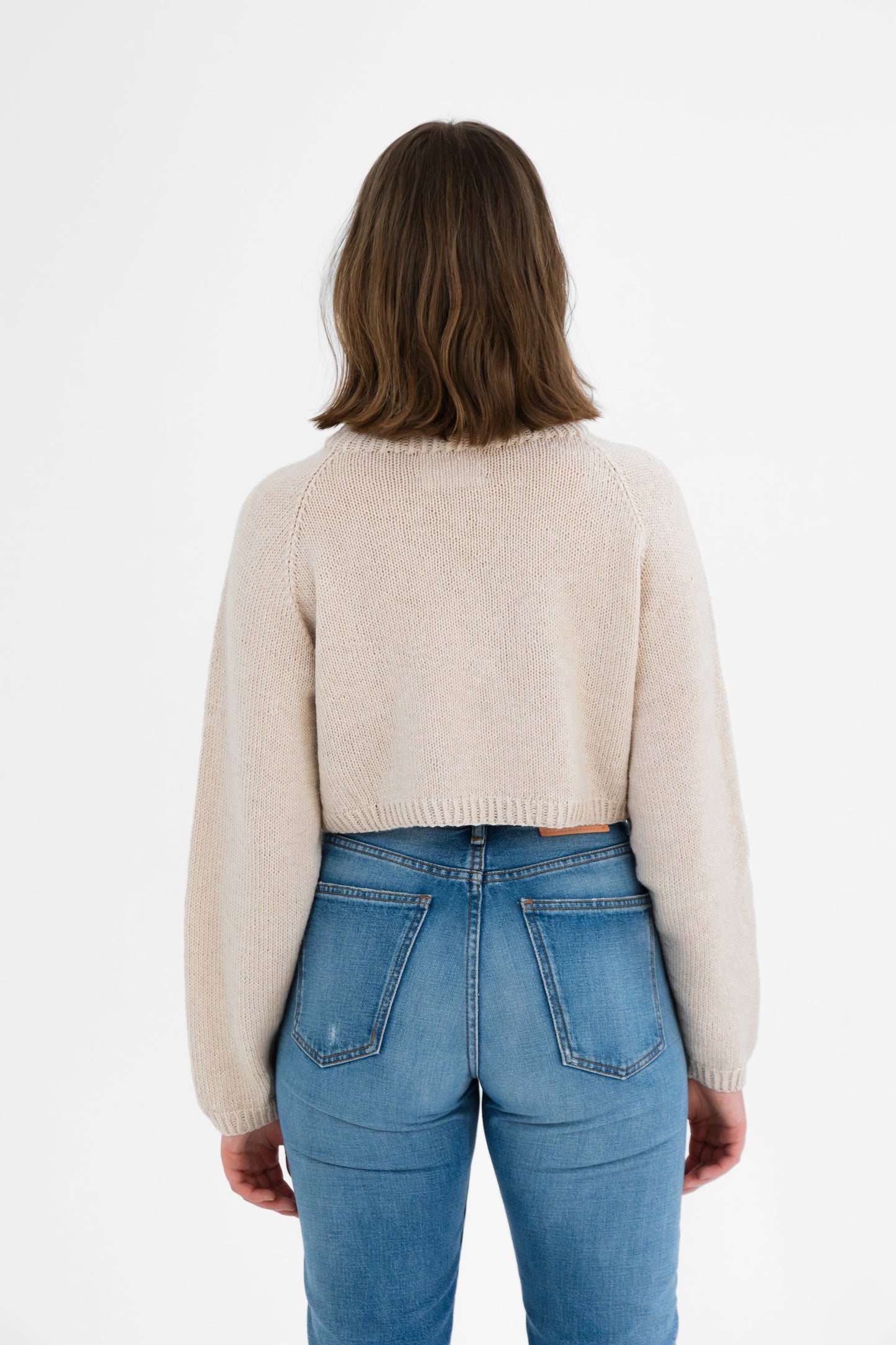 MERINO Handknit Cropped Sweater - Almond White