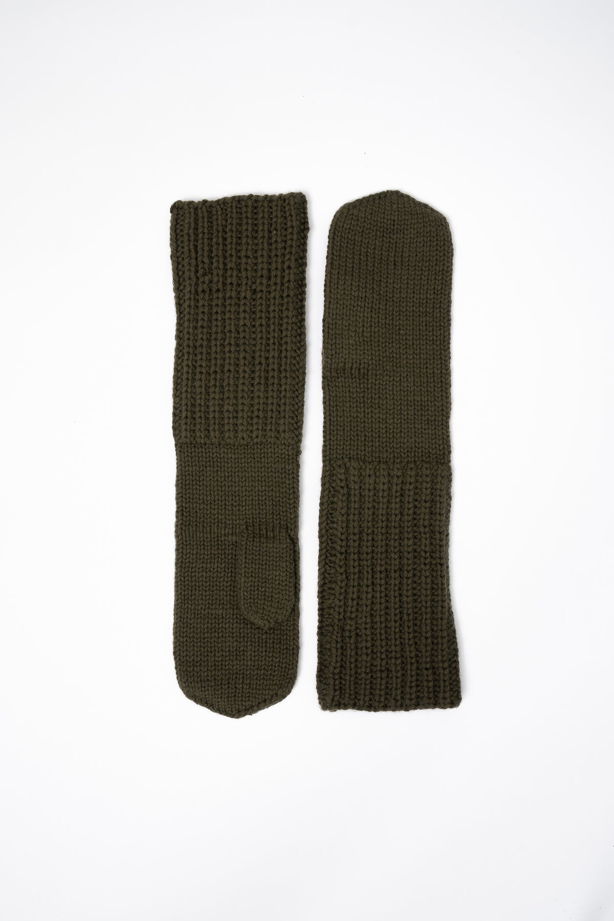 MERINO Handknit Long Mittens - Olive Green