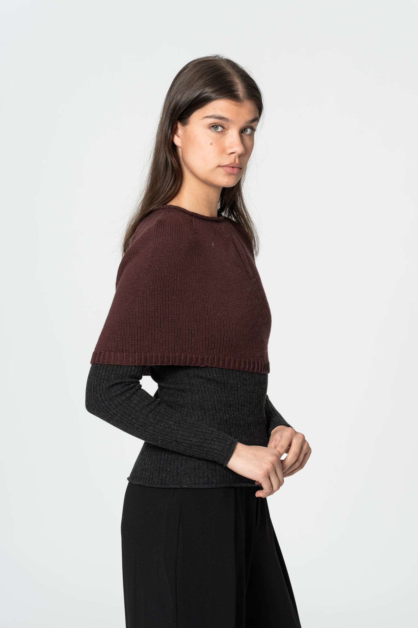 MERINO Handknit Poncho - Merlot Red