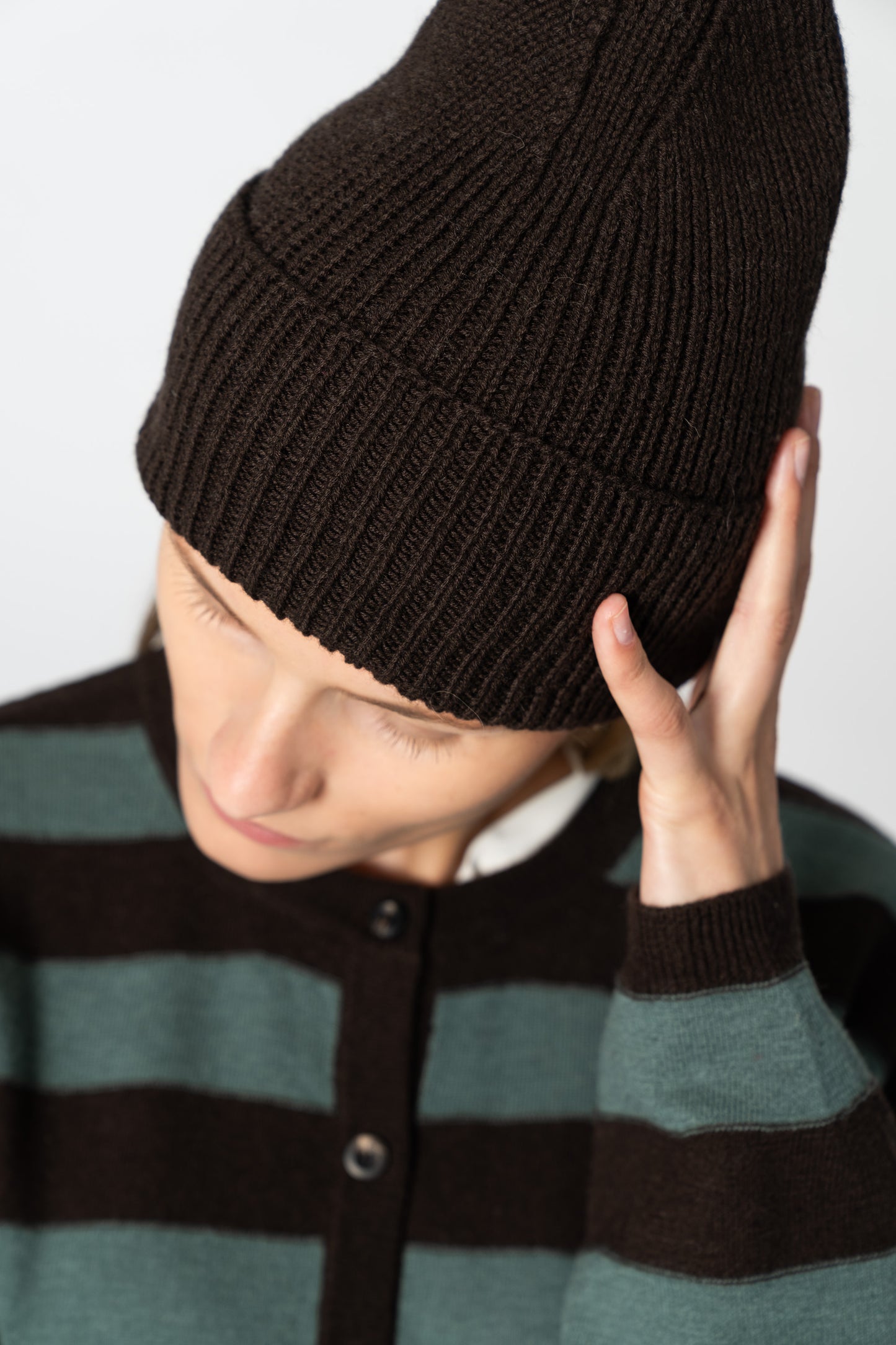 MERINO Handknit Rib Hat - Espresso Brown