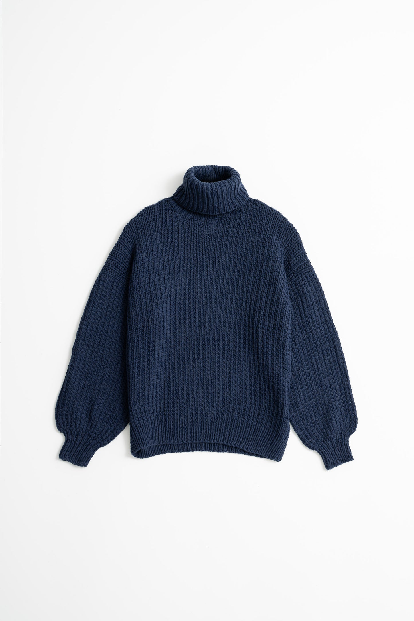 MERINO Handknit Rib Turtleneck - Space Blue