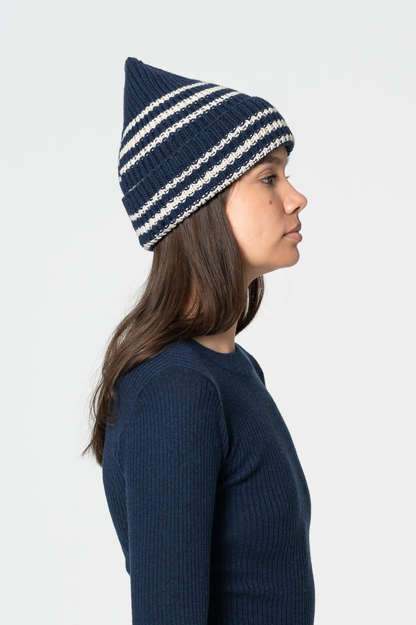 MERINO Handknit Striped Hat - Space Blue