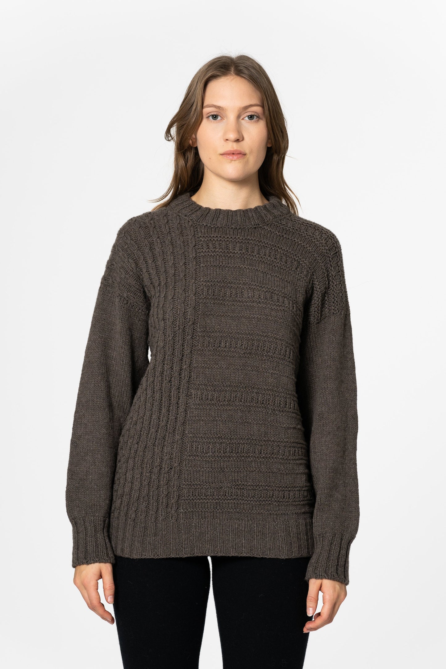 MERINO Handknit Structure Sweater - Mulch Brown
