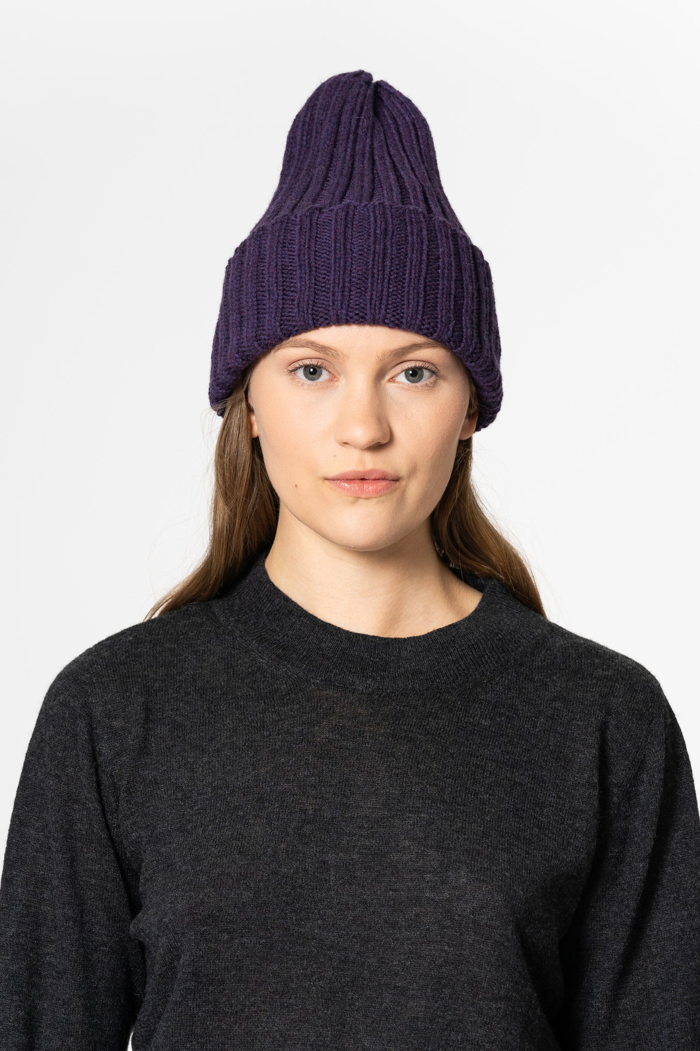 MERINO Handknit Thick Rib Hat - Plum Purple