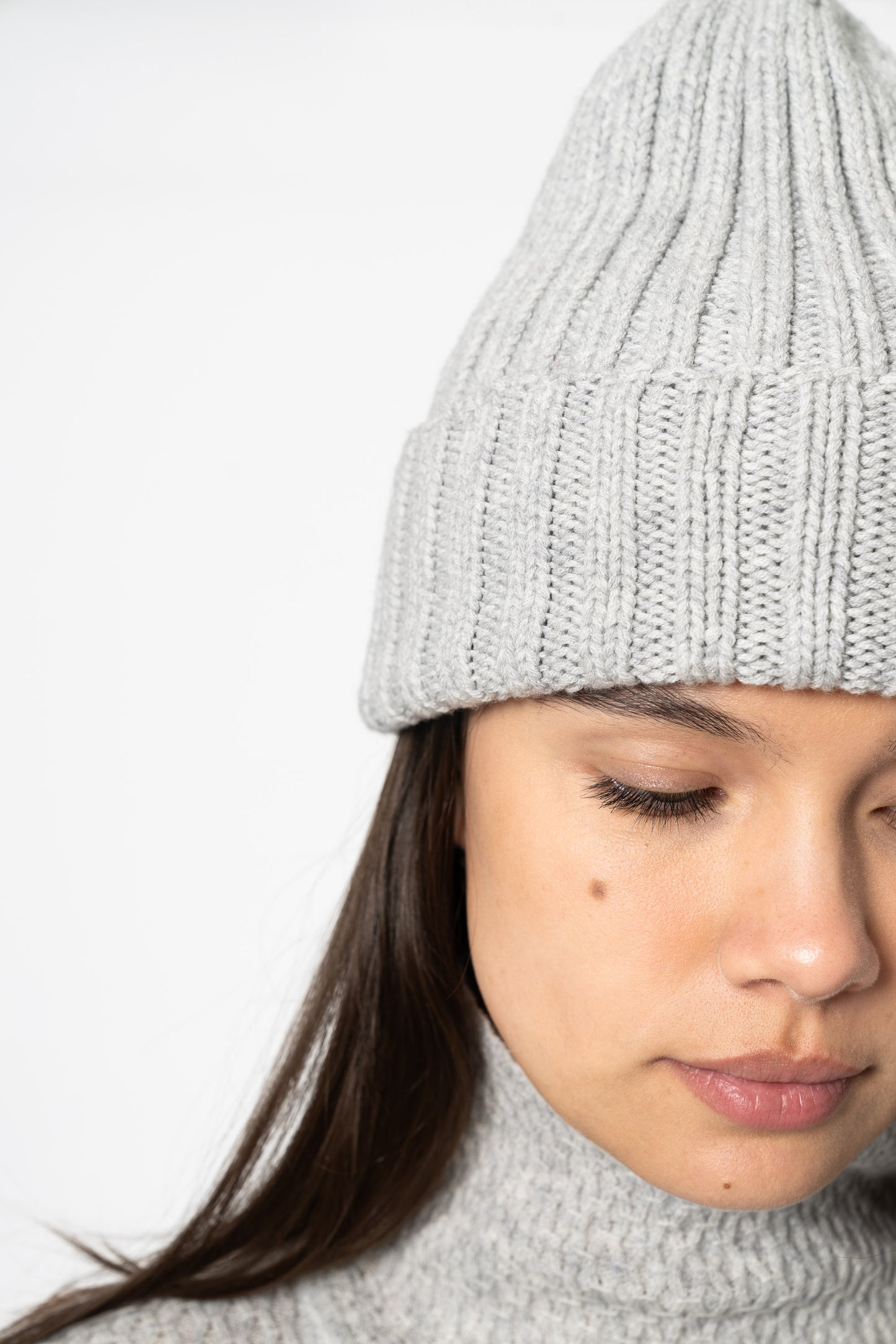 MERINO Handknit Thick Rib Hat - Silver Grey