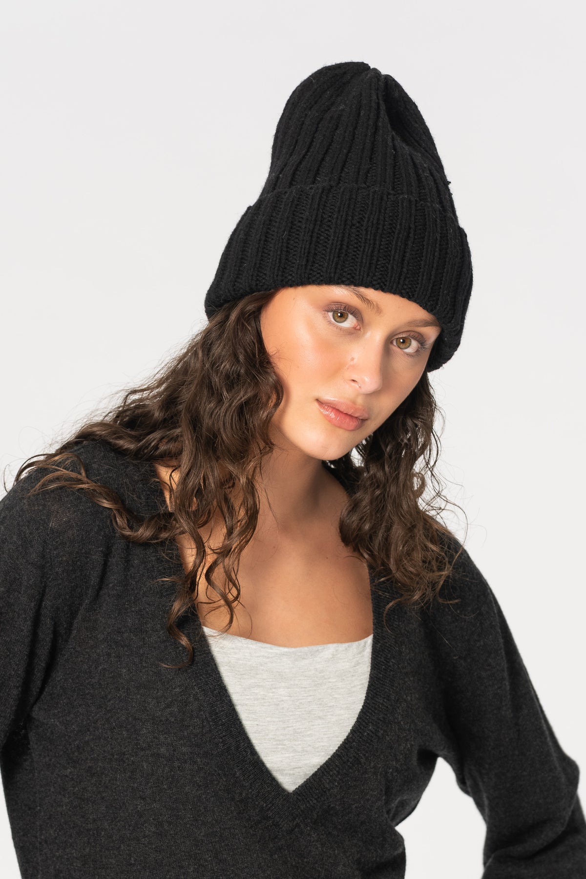 MERINO Handknit Thick Rib Hat - Black