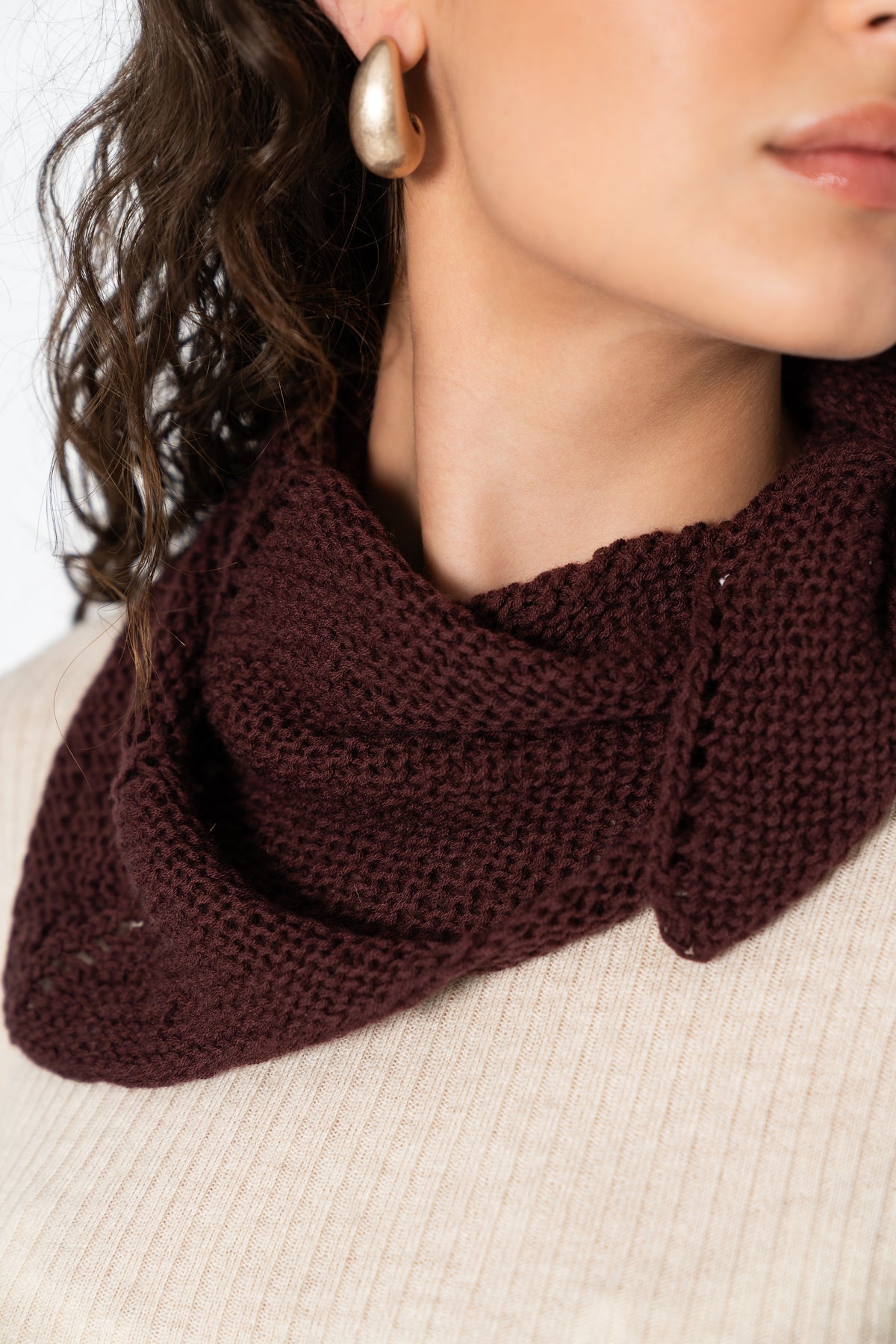 MERINO Handknit Triangle Scarf - Merlot Red