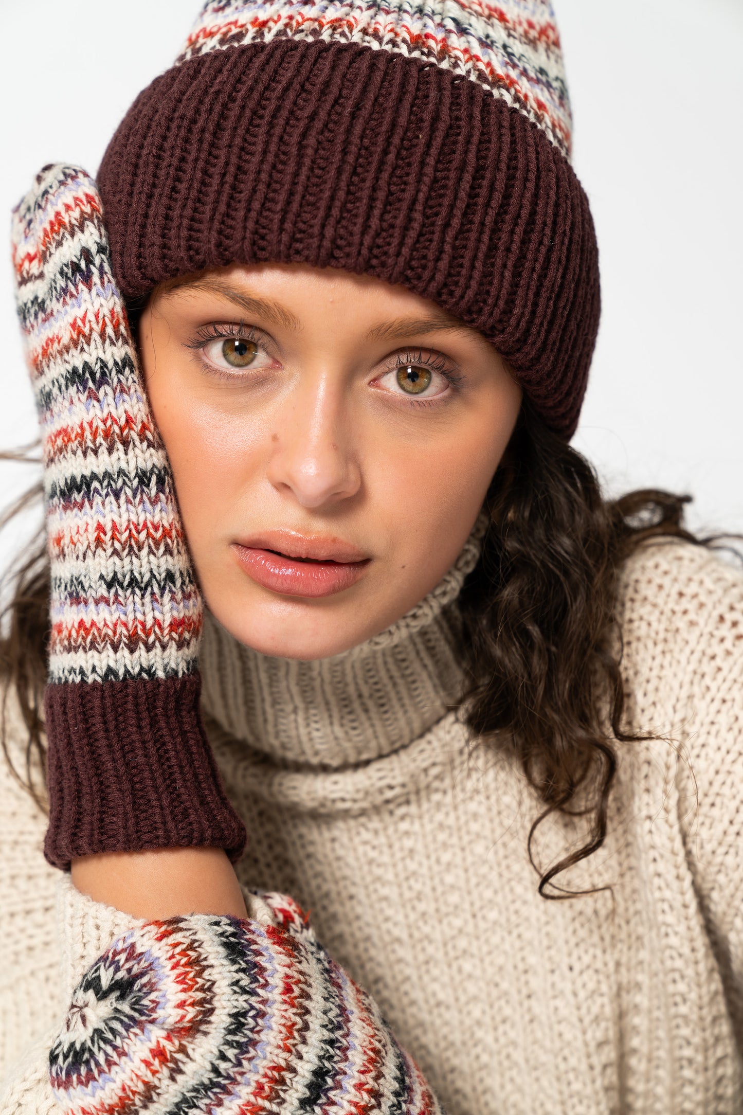 MERINO Handknit Zero Waste Mittens - Merlot Red