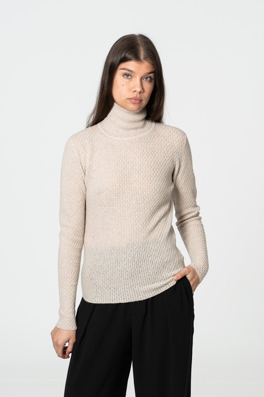 MERINO Lace Turtleneck - Almond White