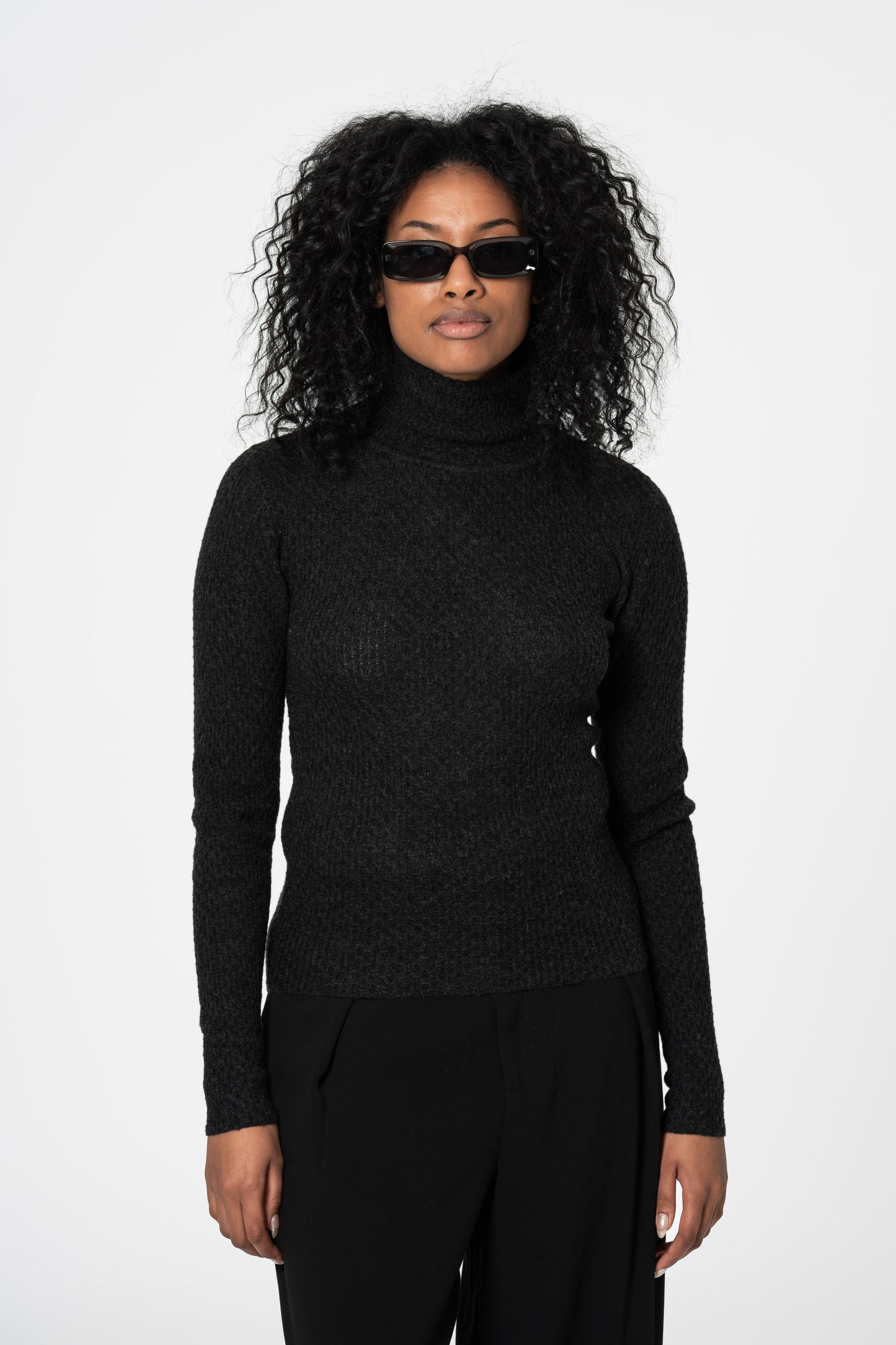 MERINO Lace Turtleneck - Onyx Grey