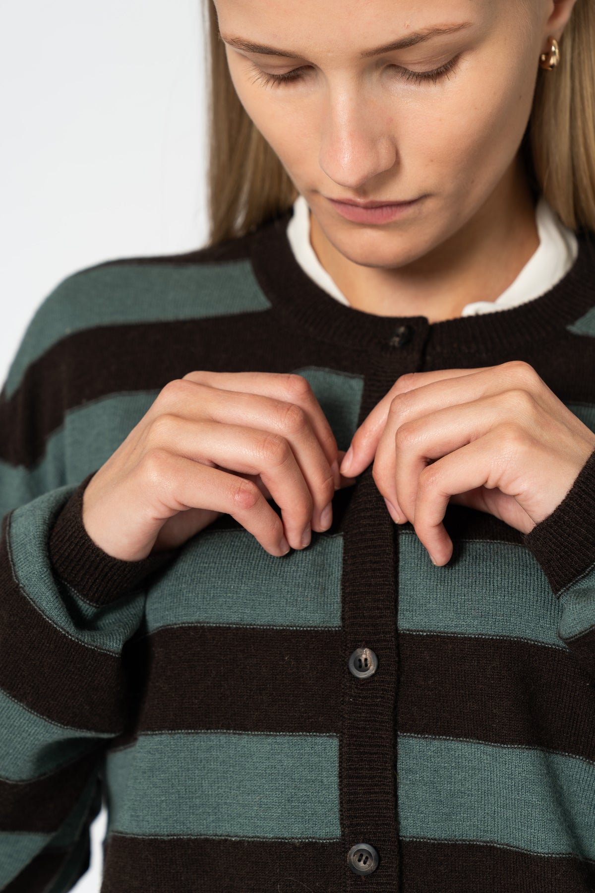 MERINO Striped Cardigan - Espresso Brown