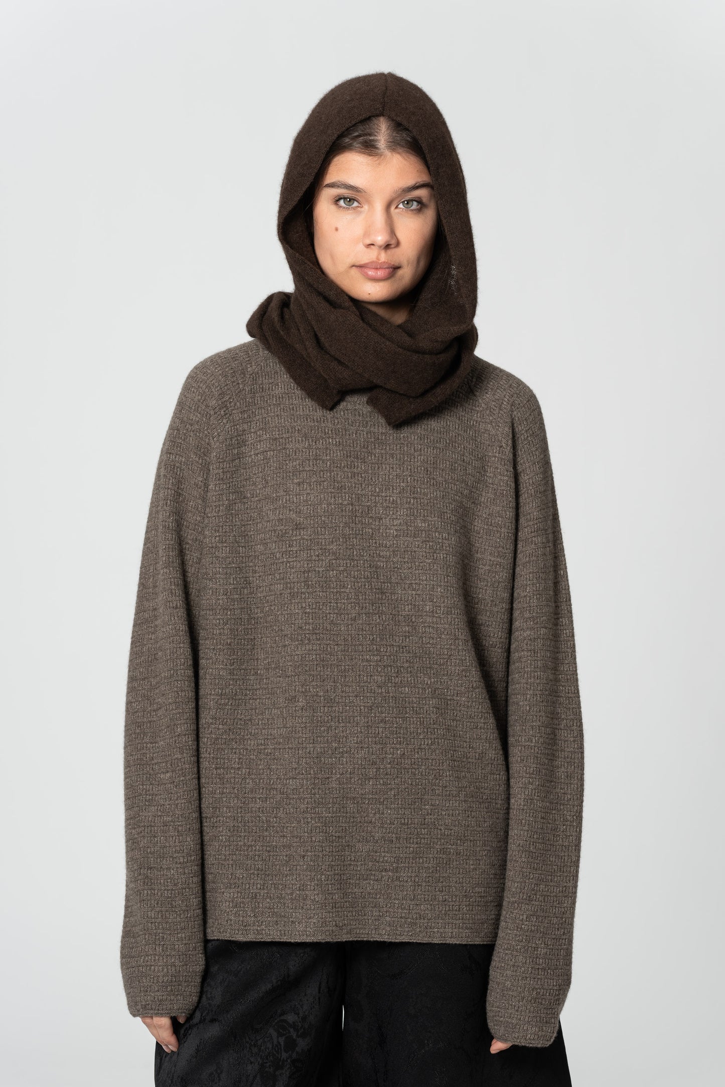 YAK Hooded Scarf - Dark Brown