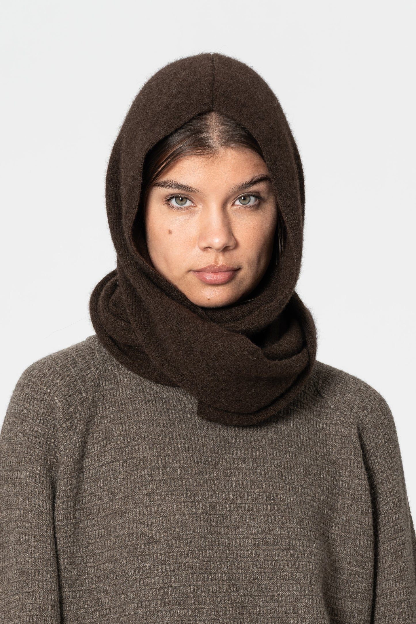 YAK Hooded Scarf - Dark Brown
