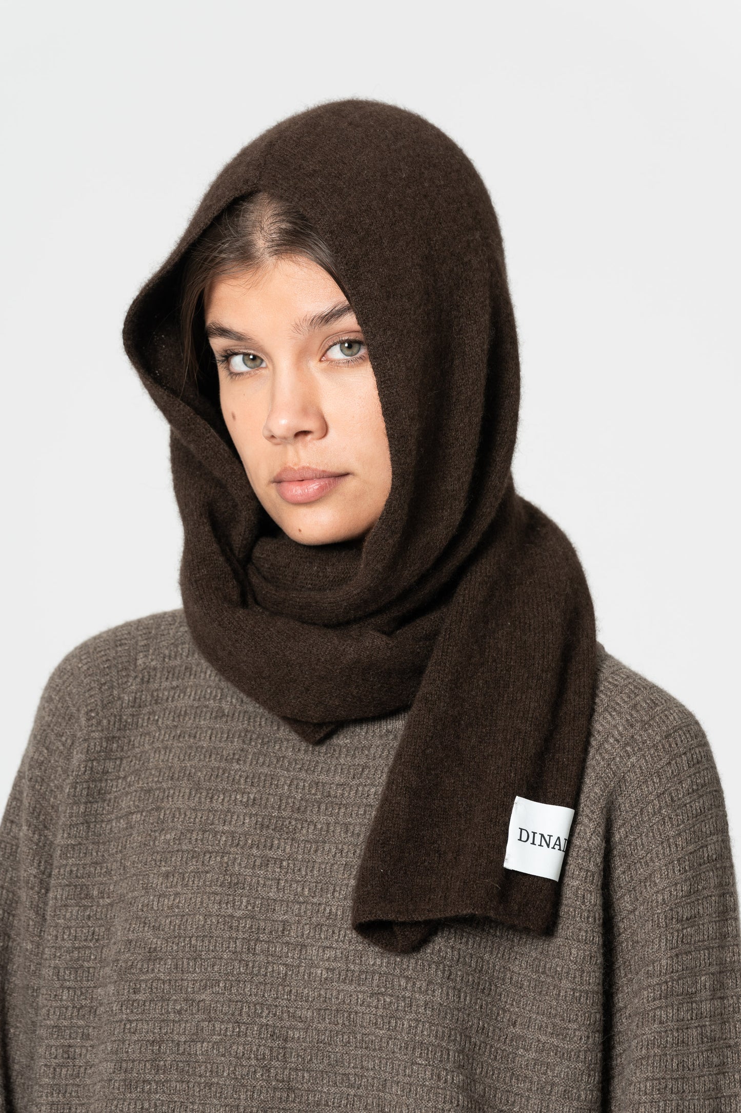 YAK Hooded Scarf - Dark Brown