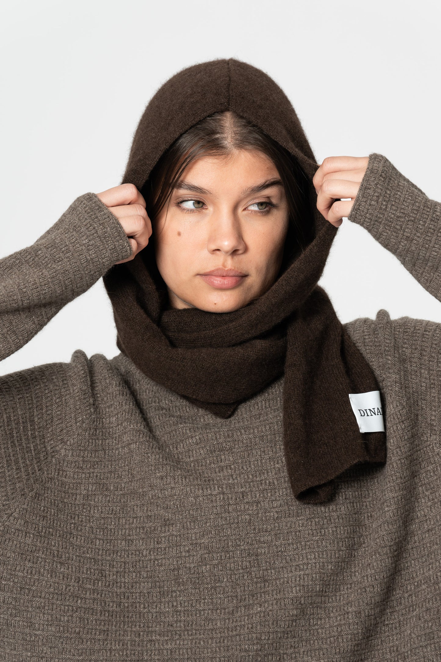 YAK Hooded Scarf - Dark Brown