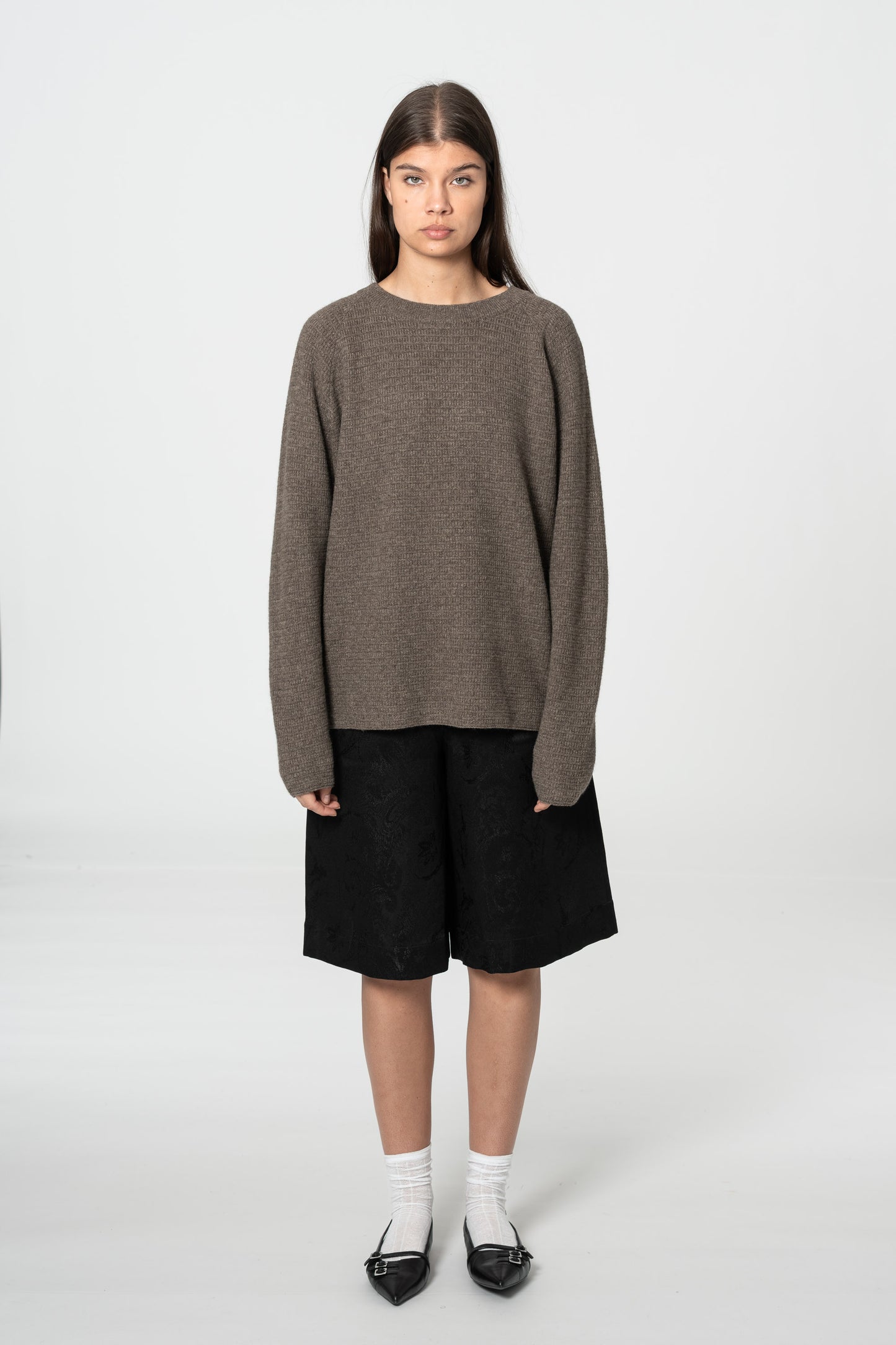 YAK Purlstripe Sweater - Oat Brown