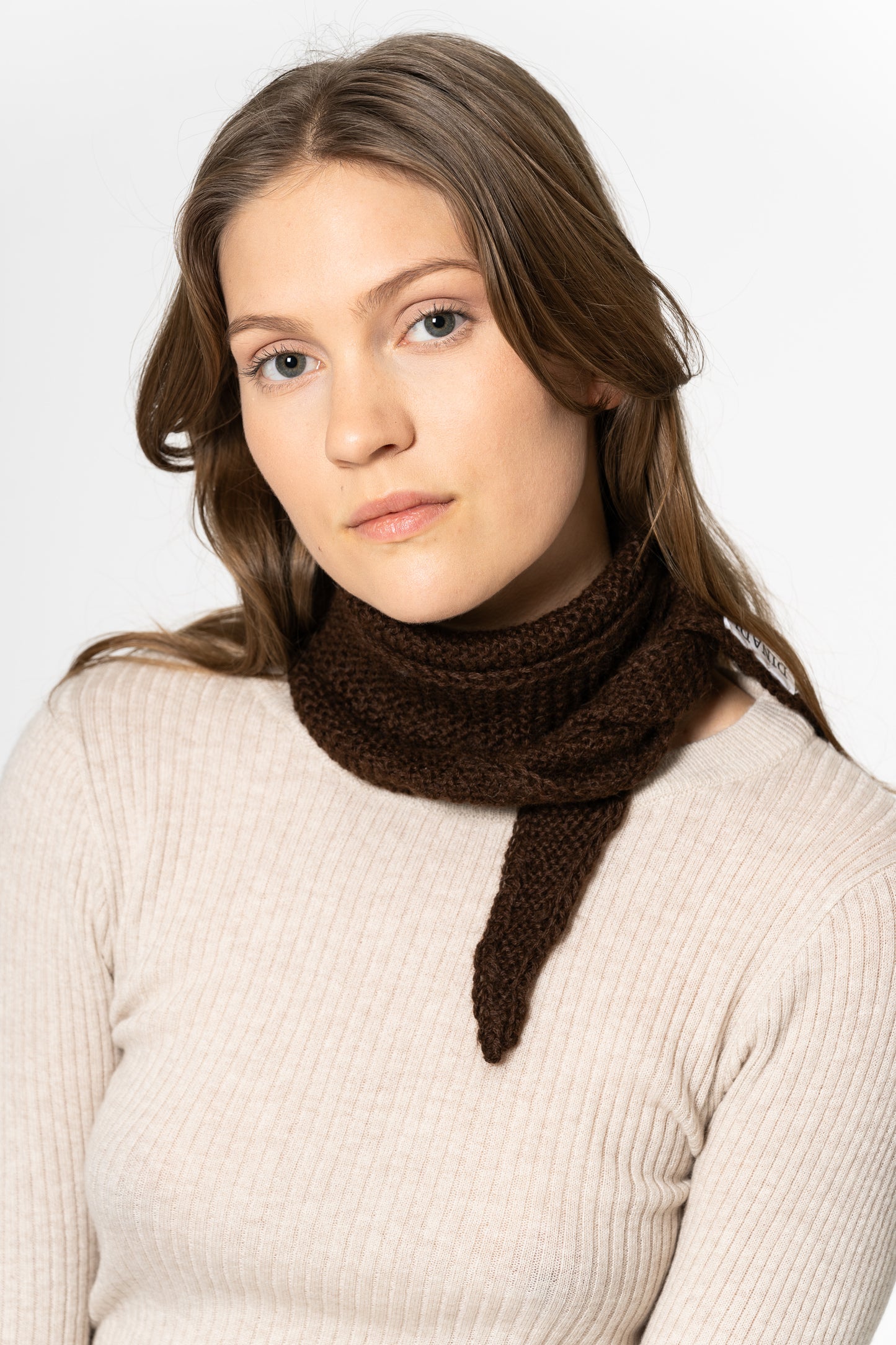 ALPACA Handknit Garter Scarf - Coffee Brown