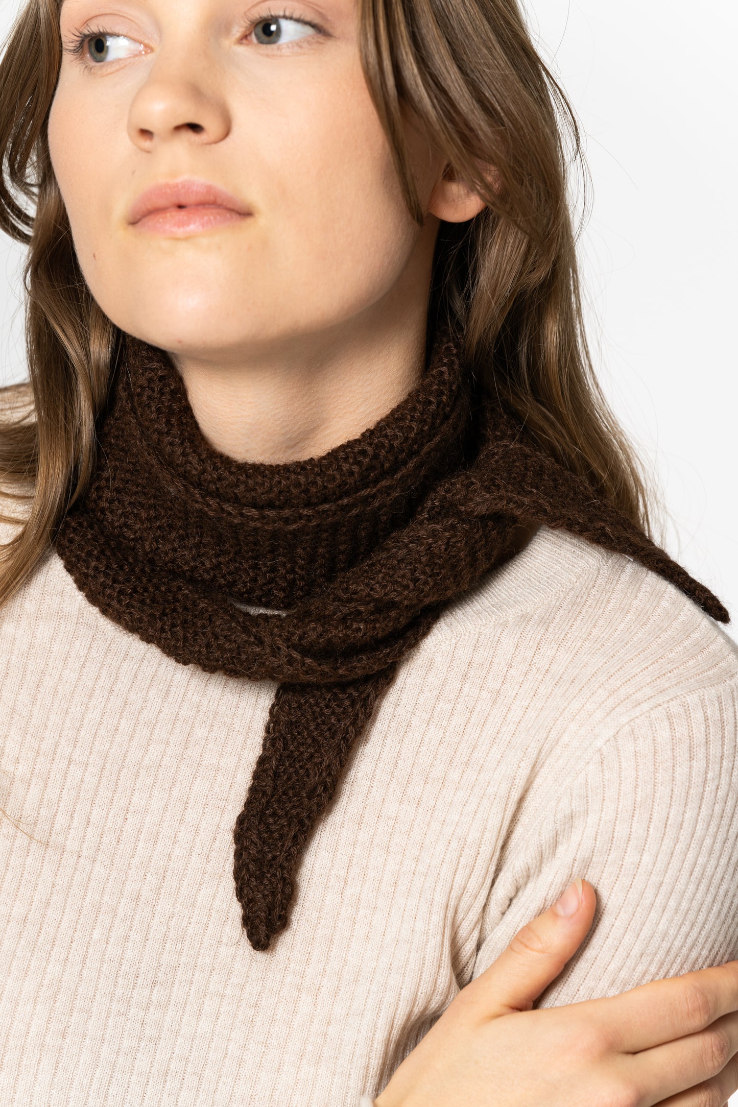 ALPACA Handknit Garter Scarf - Coffee Brown