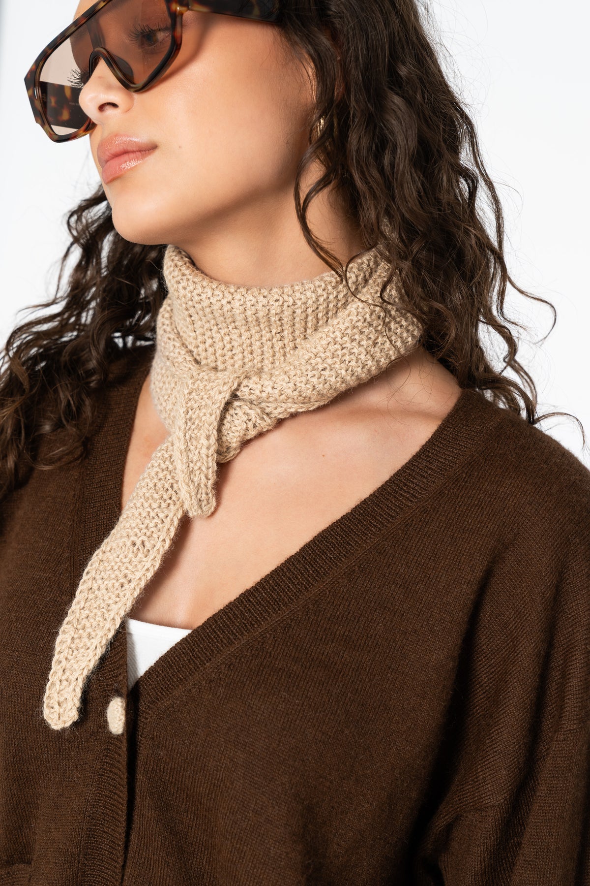 ALPACA Handknit Garter Scarf - Desert Sand