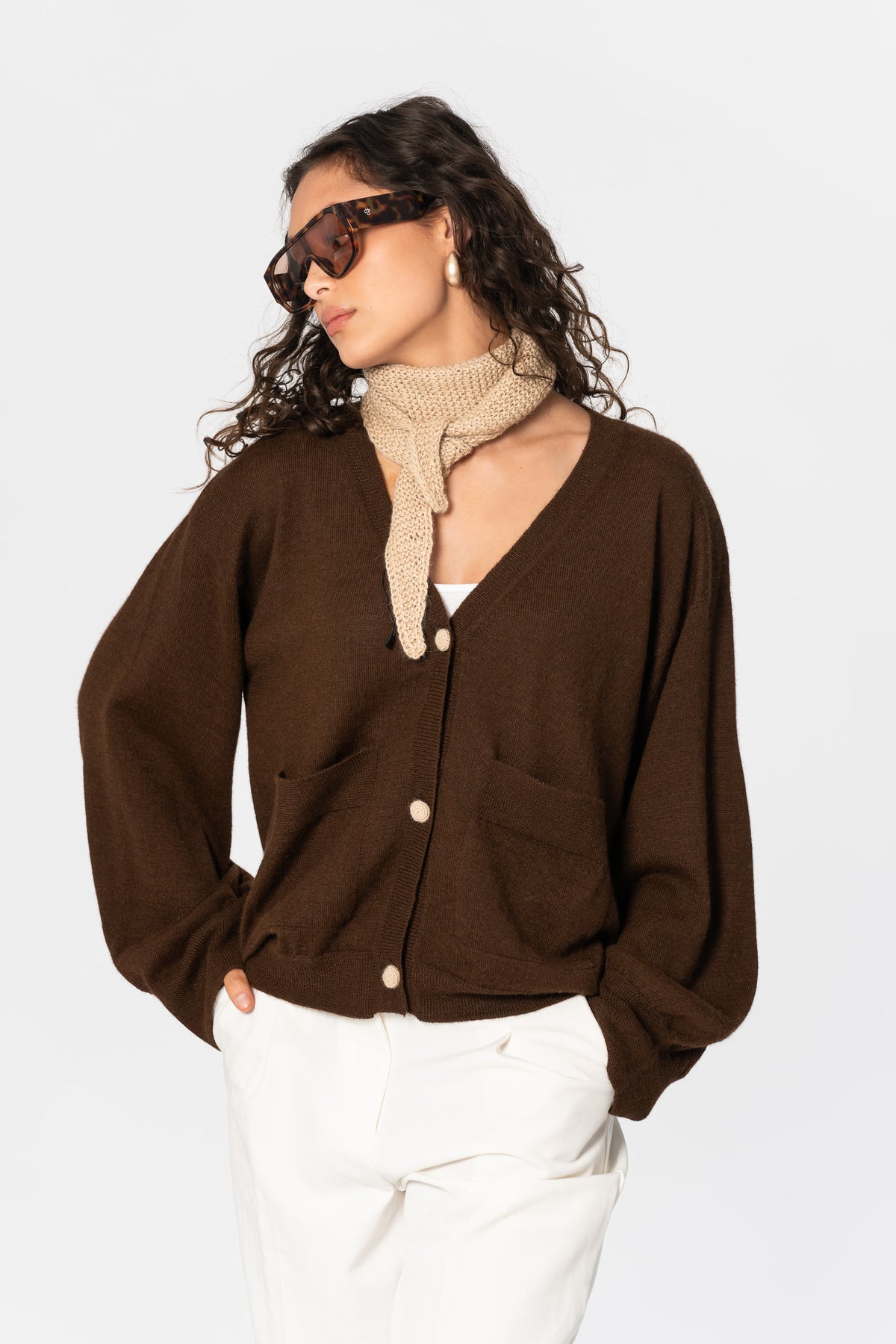 ALPACA Handknit Garter Scarf - Desert Sand