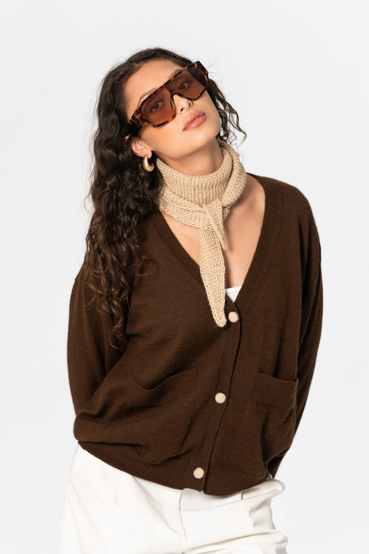 ALPACA Handknit Garter Scarf - Desert Sand