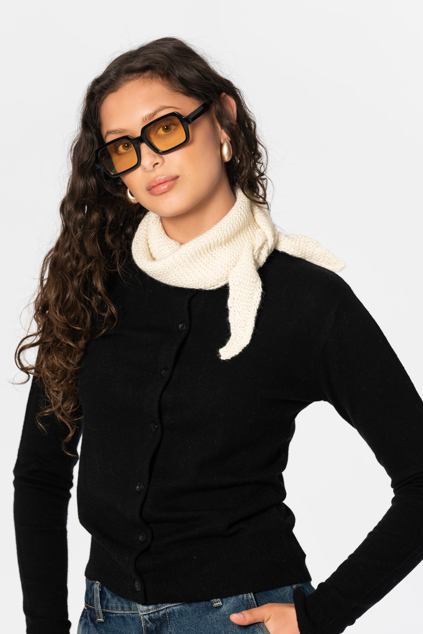 ALPACA Handknit Garter Scarf - Ivory White