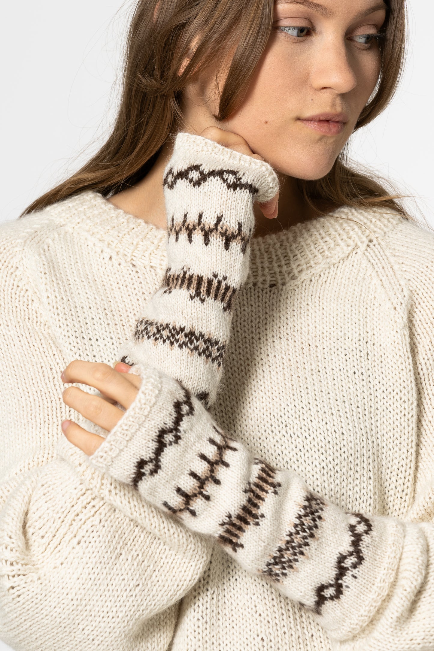 ALPACA Handknit Half Mitts - Ivory White