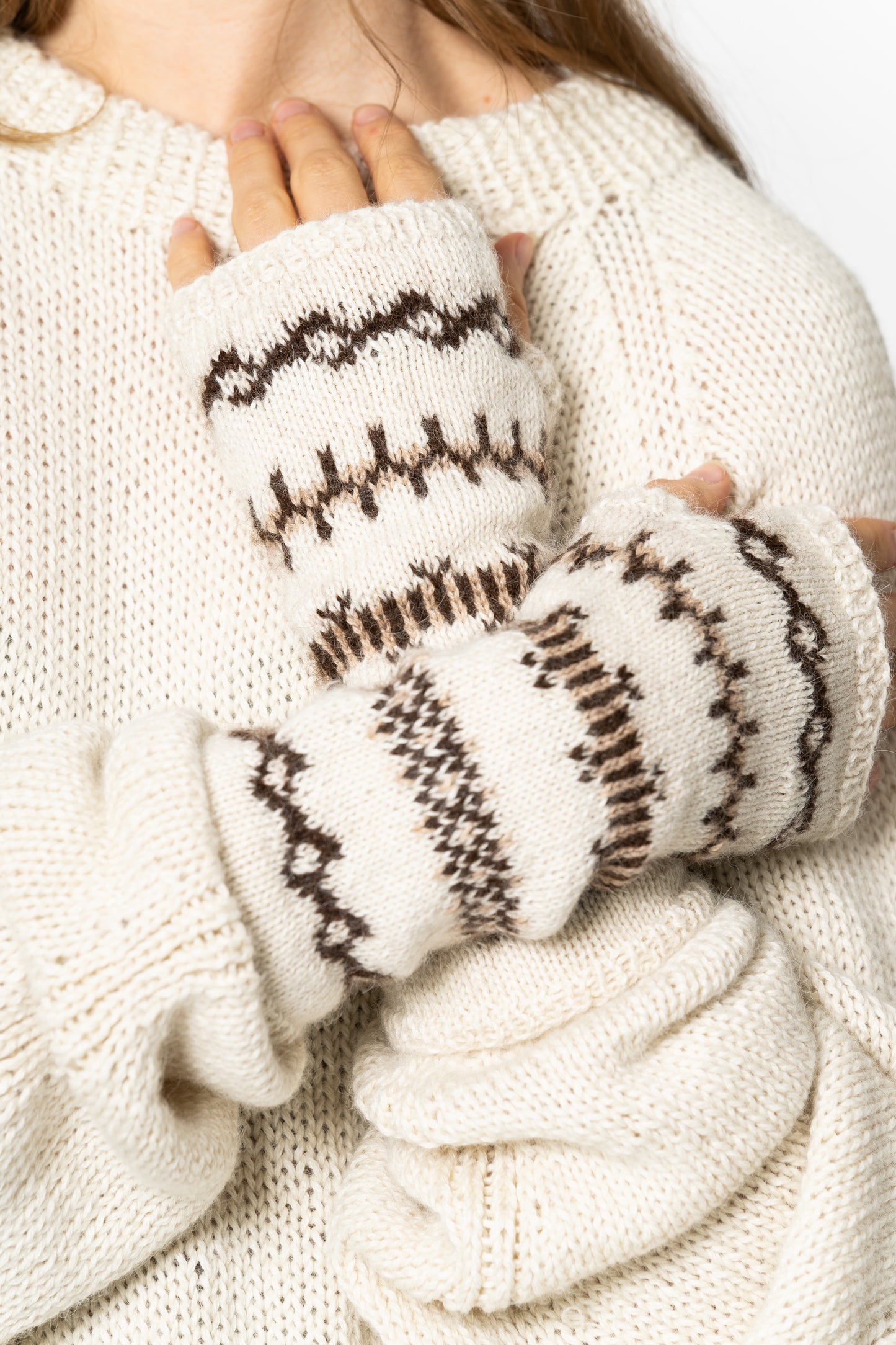 ALPACA Handknit Half Mitts - Ivory White