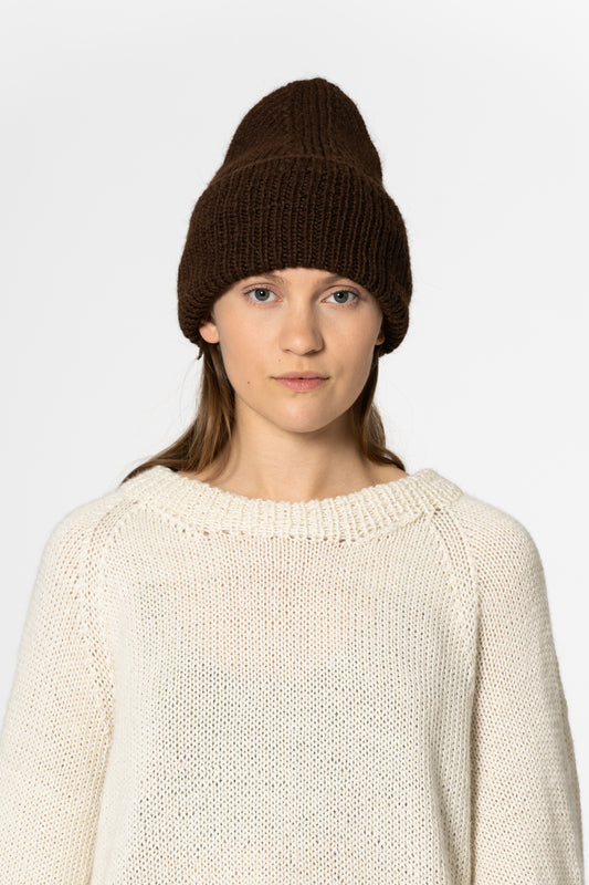 ALPACA Handknit Rib Hat - Coffee Brown