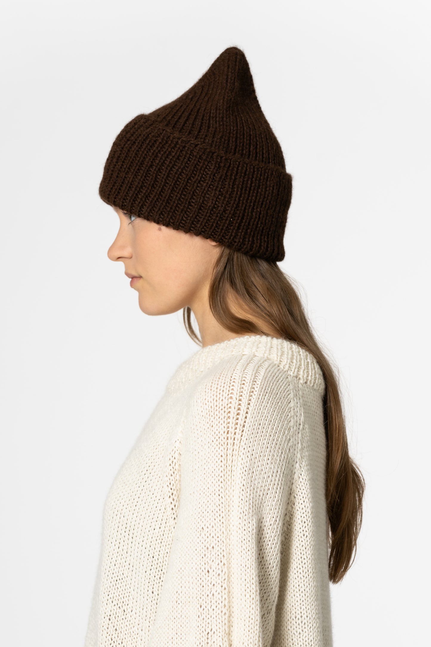 ALPACA Handknit Rib Hat - Coffee Brown