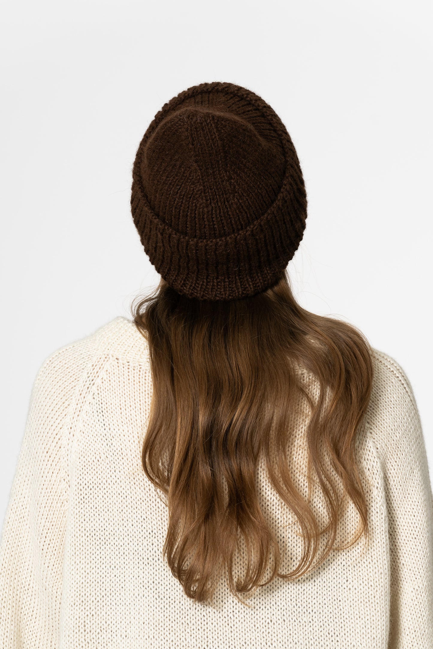 ALPACA Handknit Rib Hat - Coffee Brown